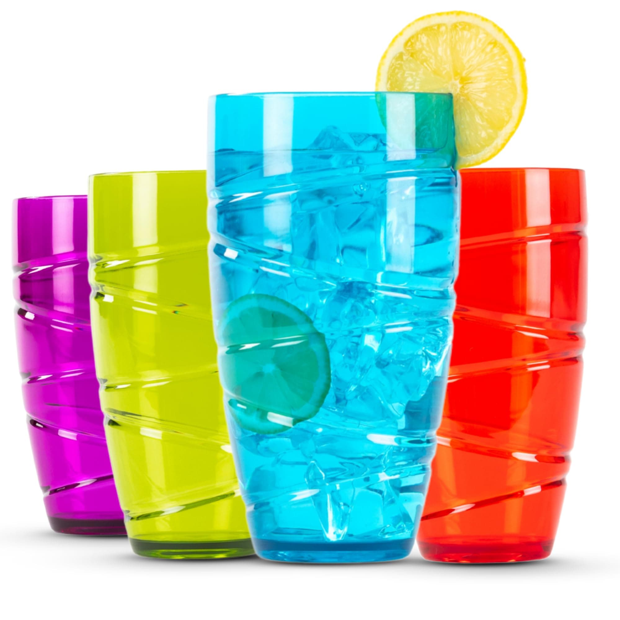 LIVIVO Set of 4 Hi Ball Plastic Acrylic Drink Tumblers with Swirl Design - Stackable Glasses Great for Picnics, BBQ’s, Poolside, Camping, Children’s Parties or Just Everyday Use (Set of 4, Colour)