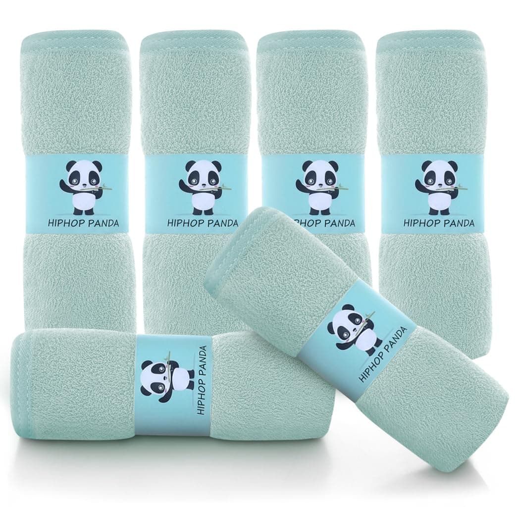 Baby Washcloths, Rayon Made from Bamboo - 2 Layer Ultra Soft Absorbent Newborn Bath Face Towel - Reusable Baby Wipes for Delicate Skin - Green, 6 Pack