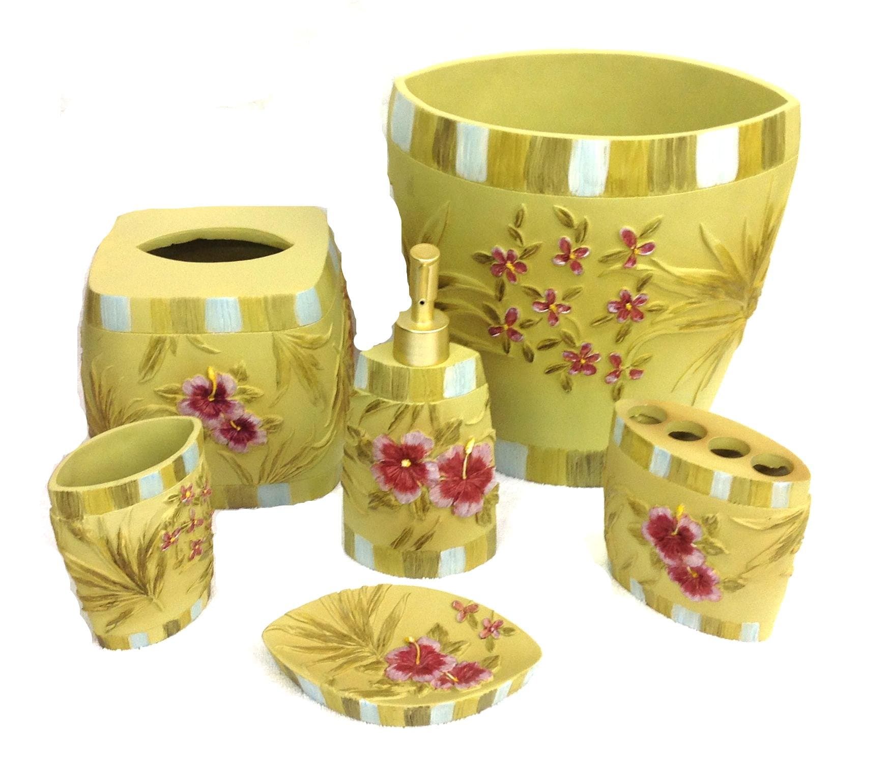 Dana Pink Floral Ceramic Bathroom Accessory 6-Piece Bath Set Flower
