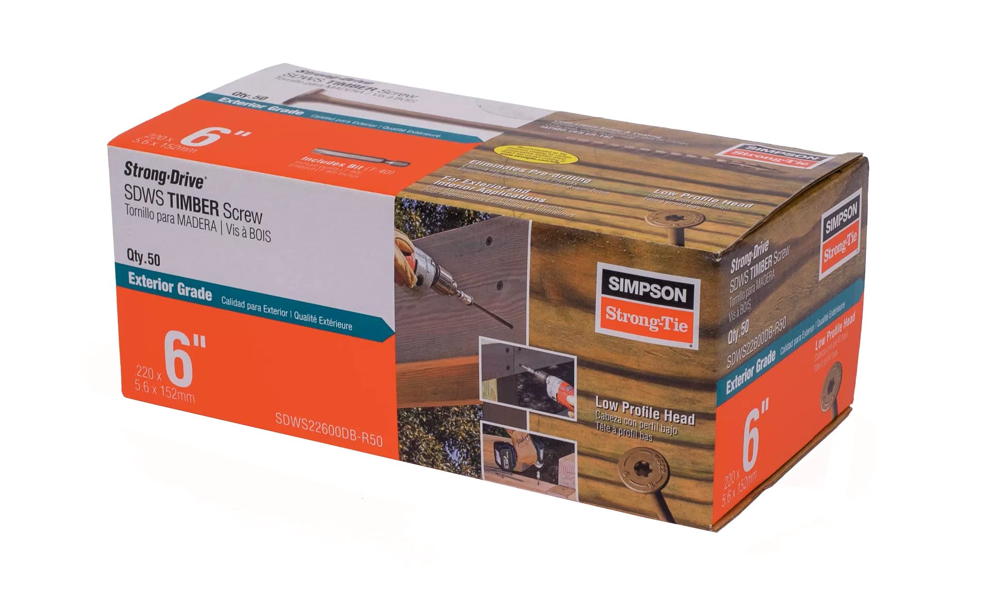 Simpson Strong-Tie SDWS22600DB-R50 Strong-Drive SDWS Timber Screws (Exterior Grade), 0.220 Inch x 6 Inch, Double-Barrier Coated, Washer Head, Sawtooth Point, Tan (Pack of 50)