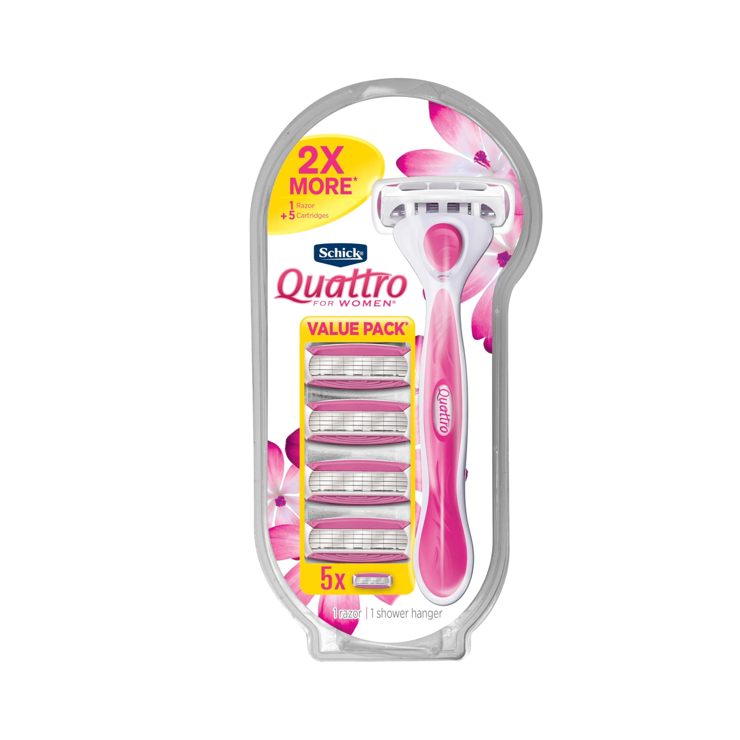 Schick Hydro Silk Quattro For Women, Womens Razor Value Pack, Including 1 Razor Handle and 5 Razor Refills