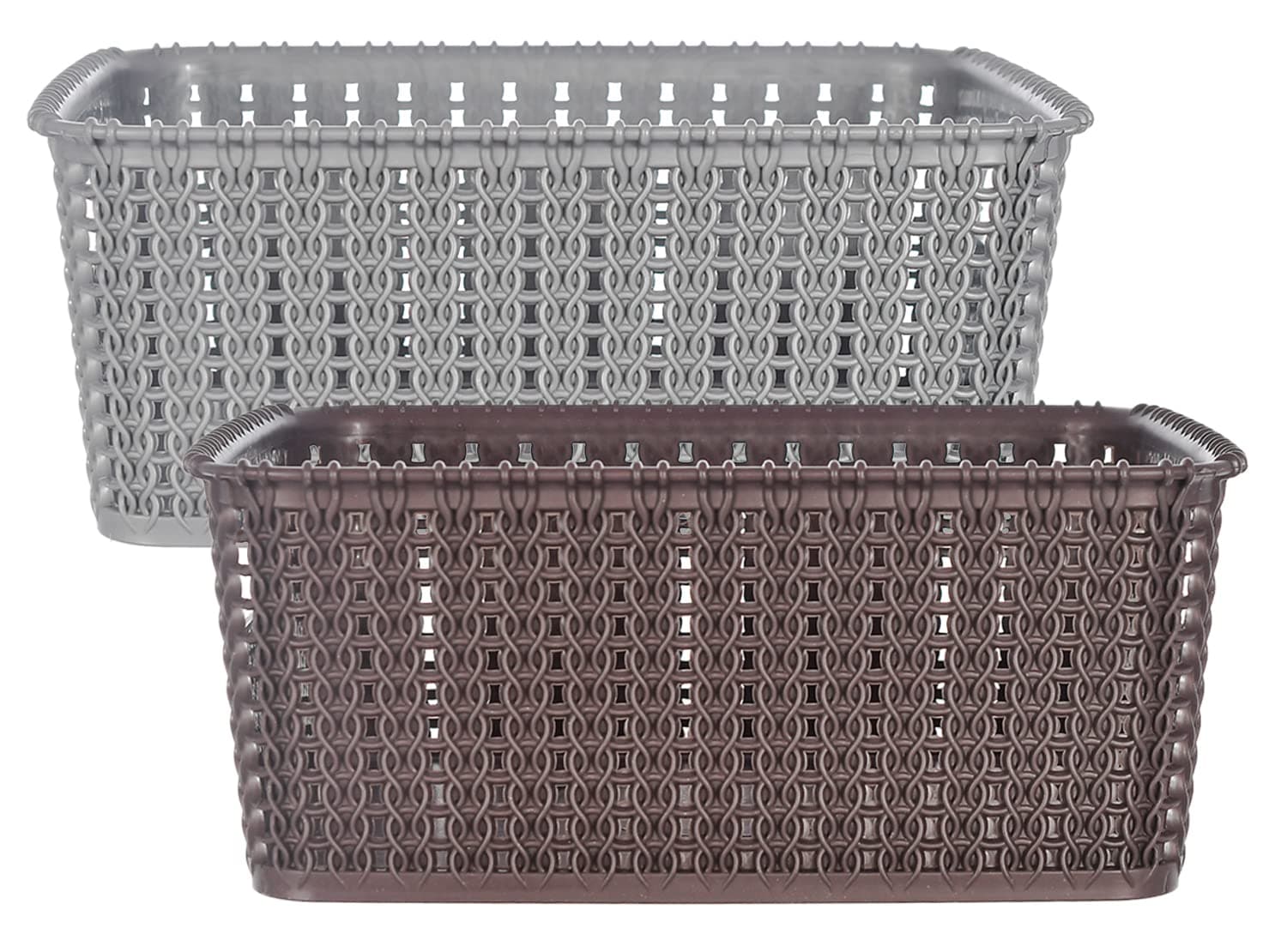 Heart Home Kuber Industries Multipurposes Large M 20 Plastic Rectangular Basket | Organizer For Kitchen, Countertops | Cabinets, Bathrooms Without Lid-Pack Of 2 (Grey & Brown)