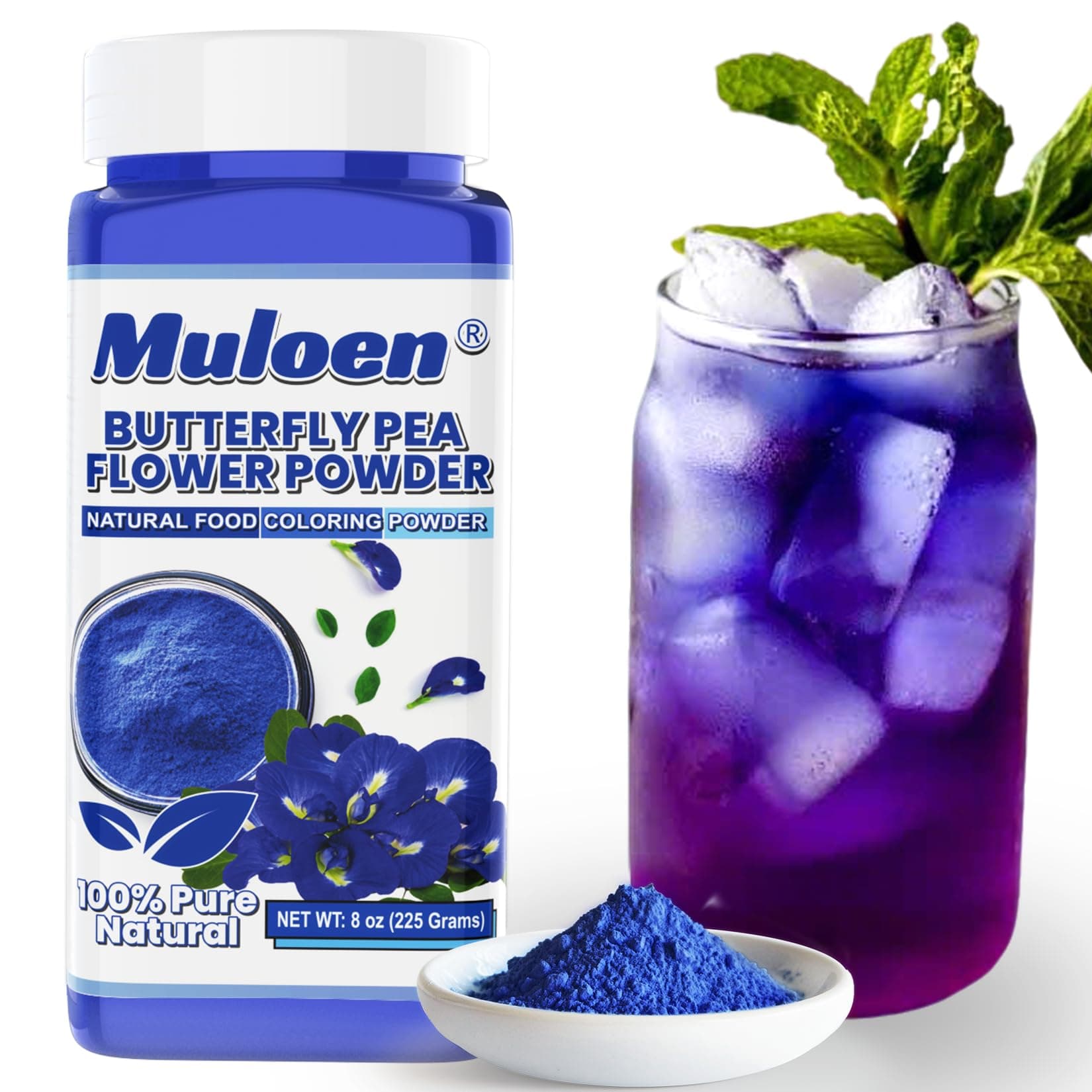 Butterfly Pea Flower Powder - 8 oz Blue Matcha Tea, Natural Food Coloring for Smoothies Latte, Drinks & Food, Non-GMO, No Sugar