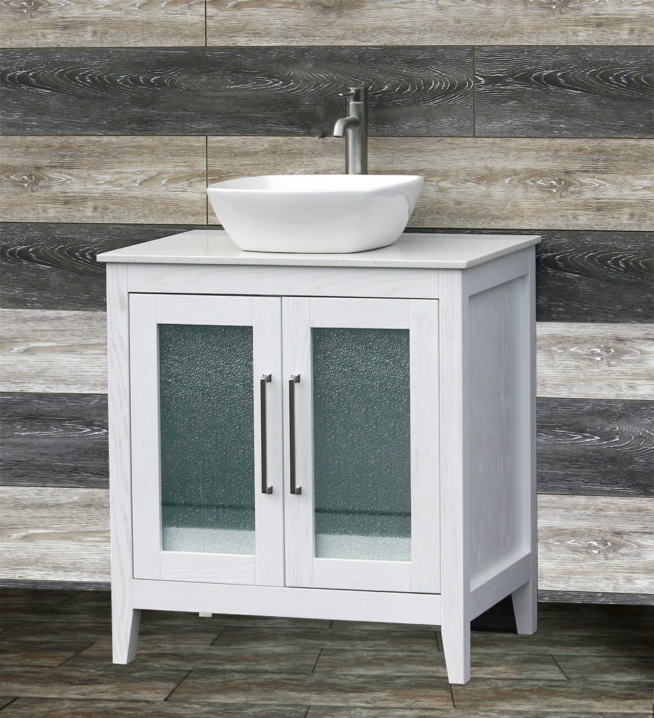 ELIMAX'S30" Bathroom Vanity Solid Wood White Cabinet White Tech Stone (Quartz) Top Ceramic Sink A3021