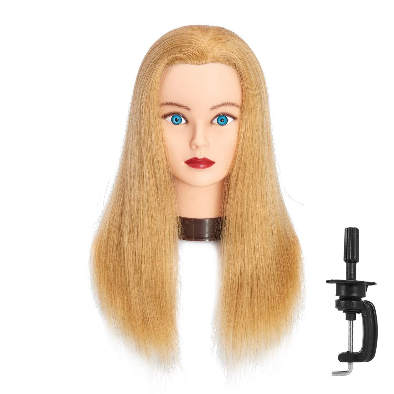 Headfix 20"-22" Hair Mannequin 100% Human Hair Hairdresser Practice Styling Training Cosmetology Manikin Doll With Clamp (6F1919W2714H)