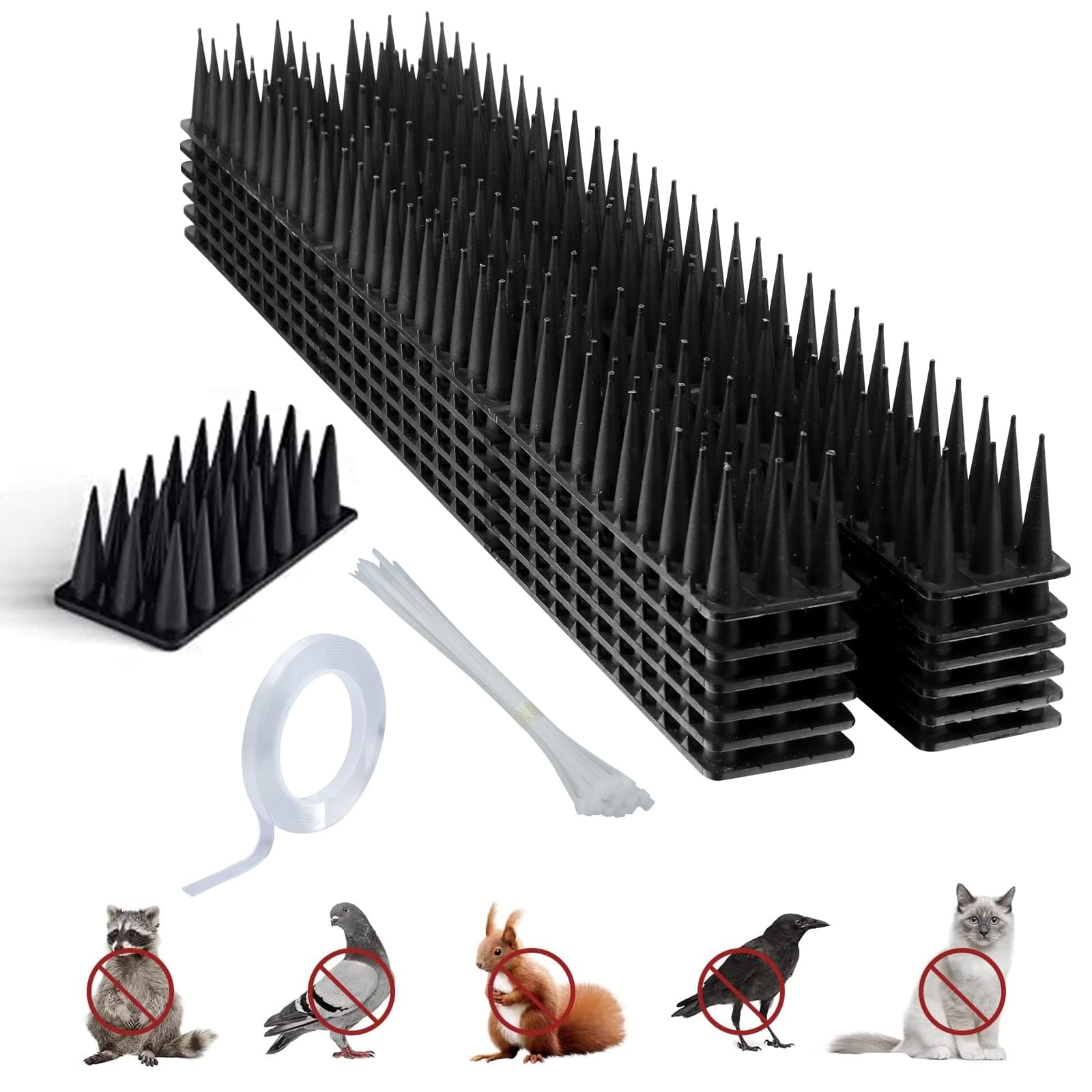 Homarket Bird Spikes,Set of 12 Bird Deterrent Spikes for Small Birds Pigeon Raccoon Squirrel Crow Bird Defender Spikes for Outside to Keep Birds Away, Plastic Fence Spikes for Roof and Railing