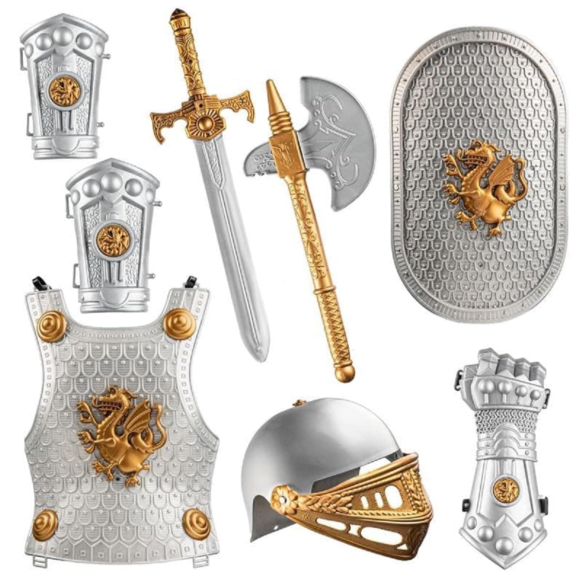 Dress Up America Knight Armor Set for Kids - Medieval Shield and Helmet Playset - Royal Knight Dress Up for Boys