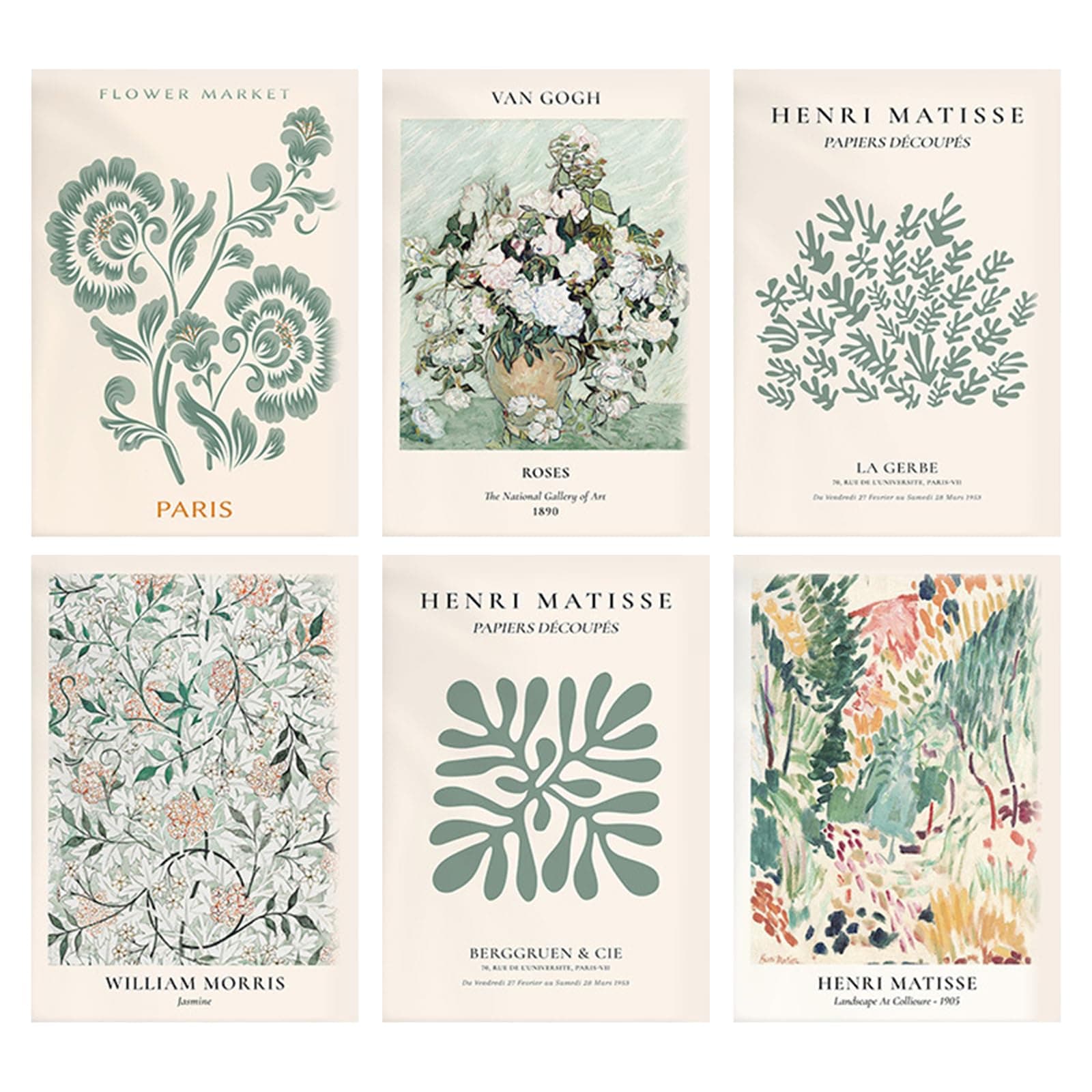 KiKiHongSet of 6 Poster Vintage Flower Market Posters Flowers Vintage Wall Poster Art Prints 20 x 25 cm Botany Art Abstract Flowers for Walls Home Decoration (Without Frame)