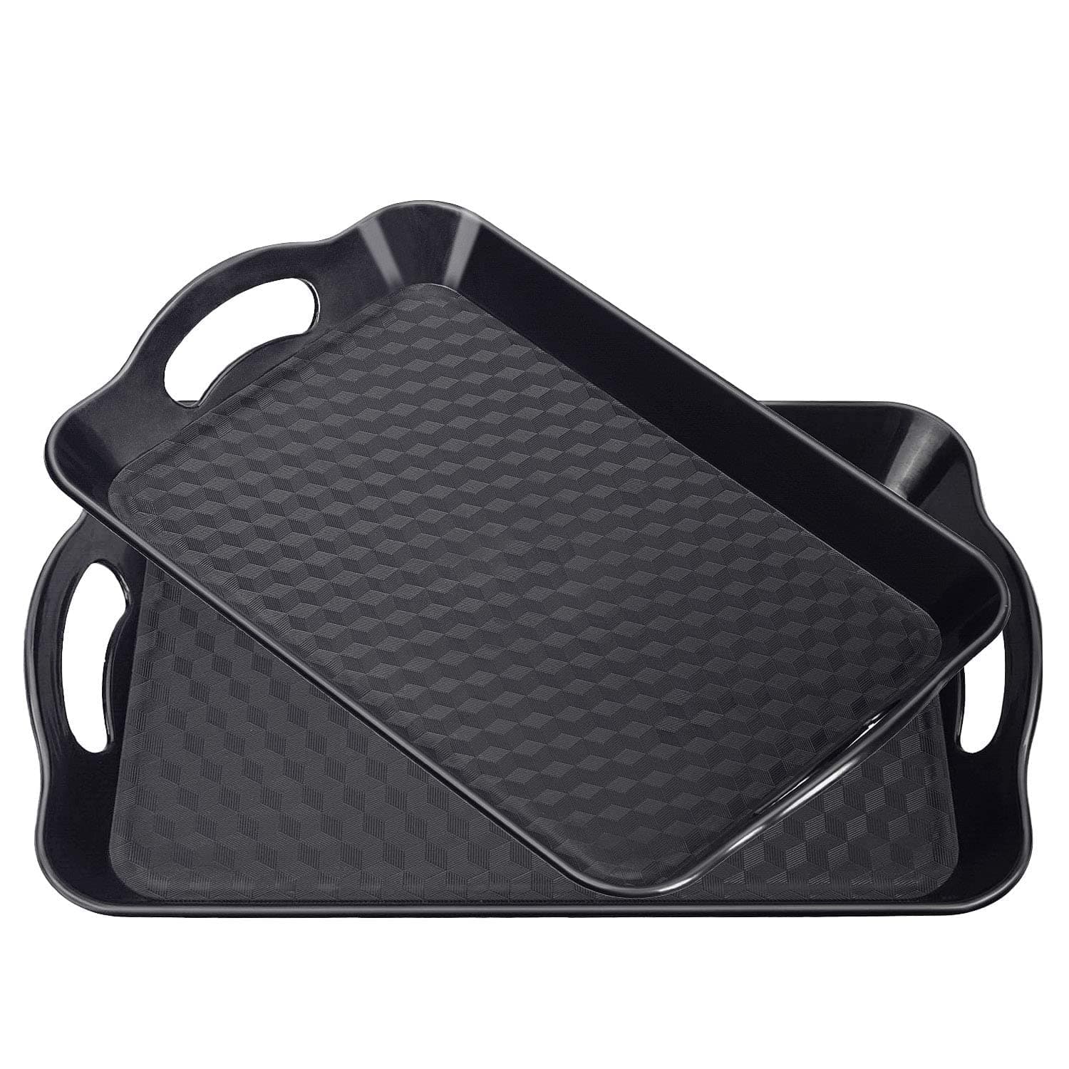 Plastic Tray with Handles, 2 Pack Multi-Purpose Rectangular Non Slip Restaurant Serving Trays Set for Parties, Coffee Table, Kitchen(9.5x14.6 inch)