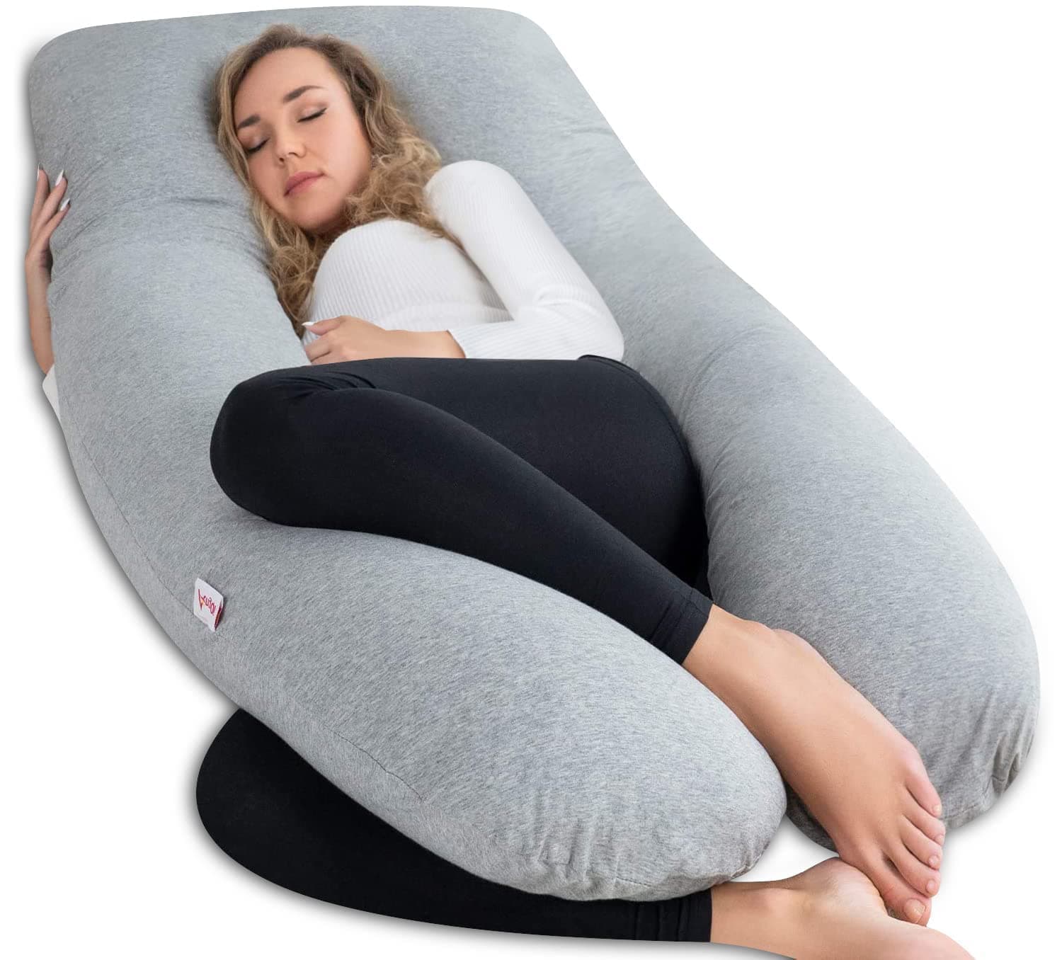 AngQi 55-inch Full Body Pregnancy Pillow, U Shaped Maternity Pillow for Back Pain Relief and Pregnant Women, with Washable Stretch Jersey Cover, Gray