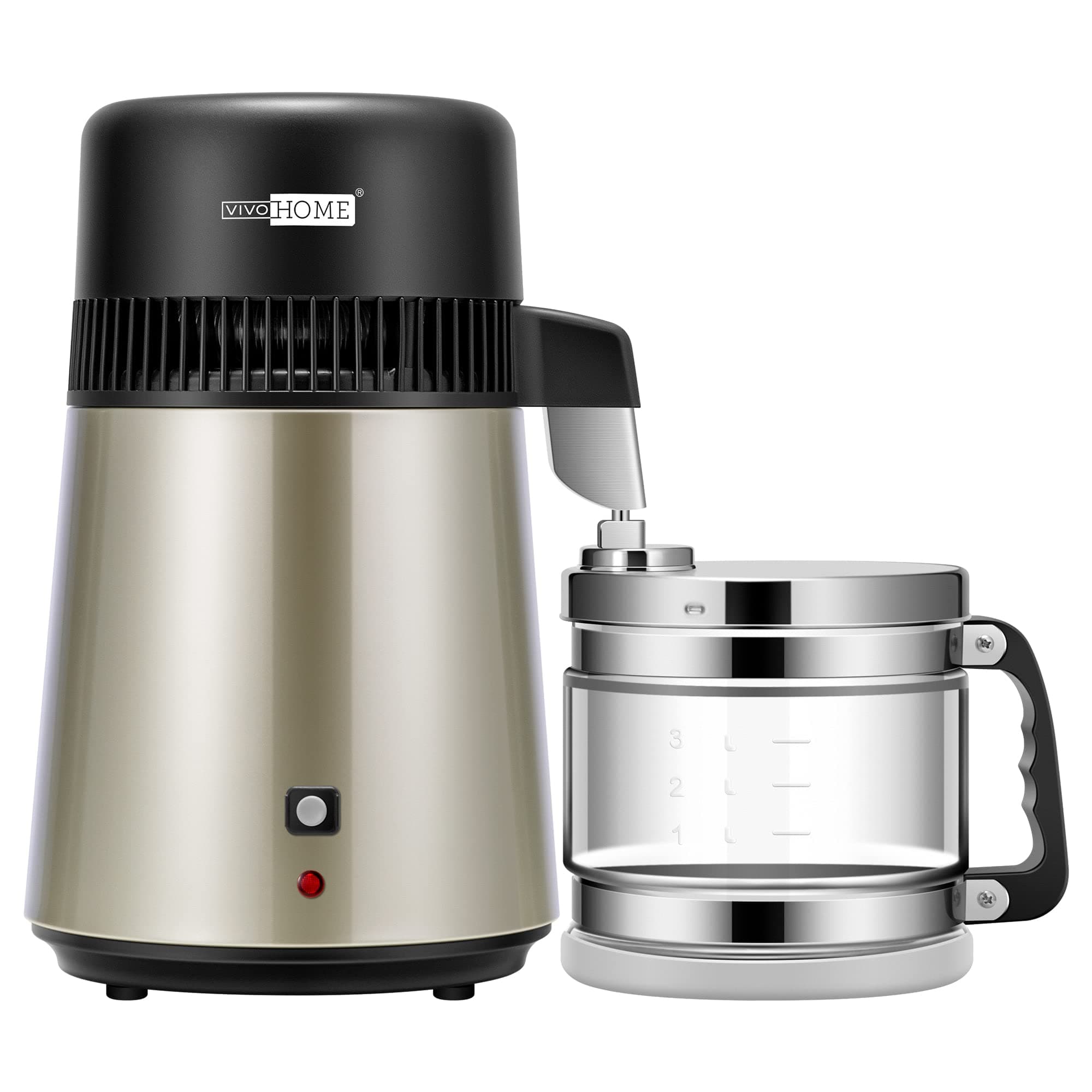 VIVOHOME 4L Brushed 304 Stainless Steel Water Distiller Countertop Distilled Water Machine with an Extra Smart Switch Purifier Filter for Home Office