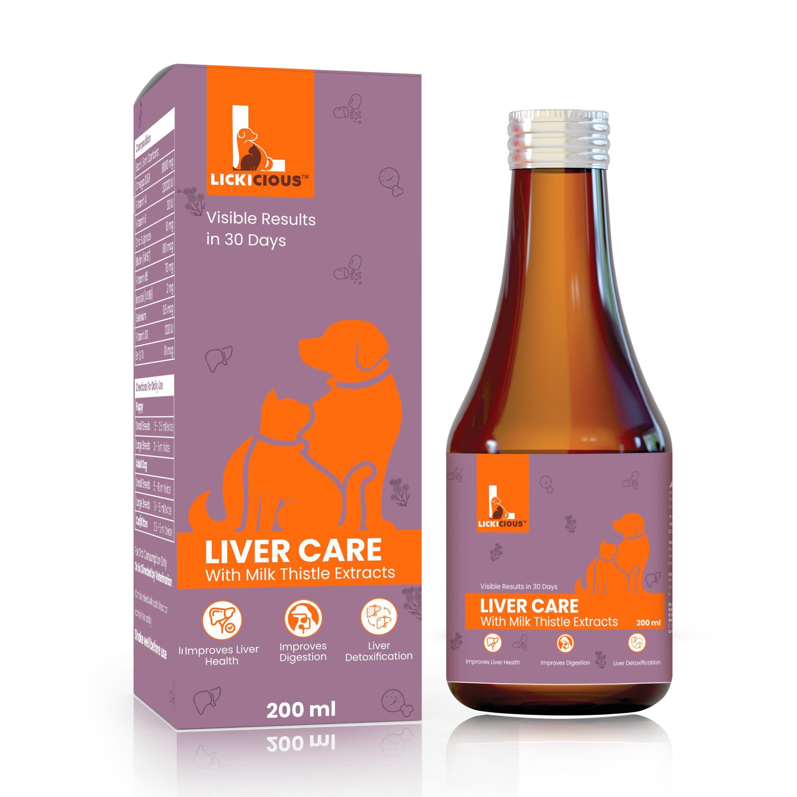 Liver Care Syrup for Dogs & Cats 200ml | with Milk Thistle (Silymarin) & Inositol | Supports Liver Health, Detoxification, Digestion & Appetite | Chicken Flavour Supplement/Tonic for Pets