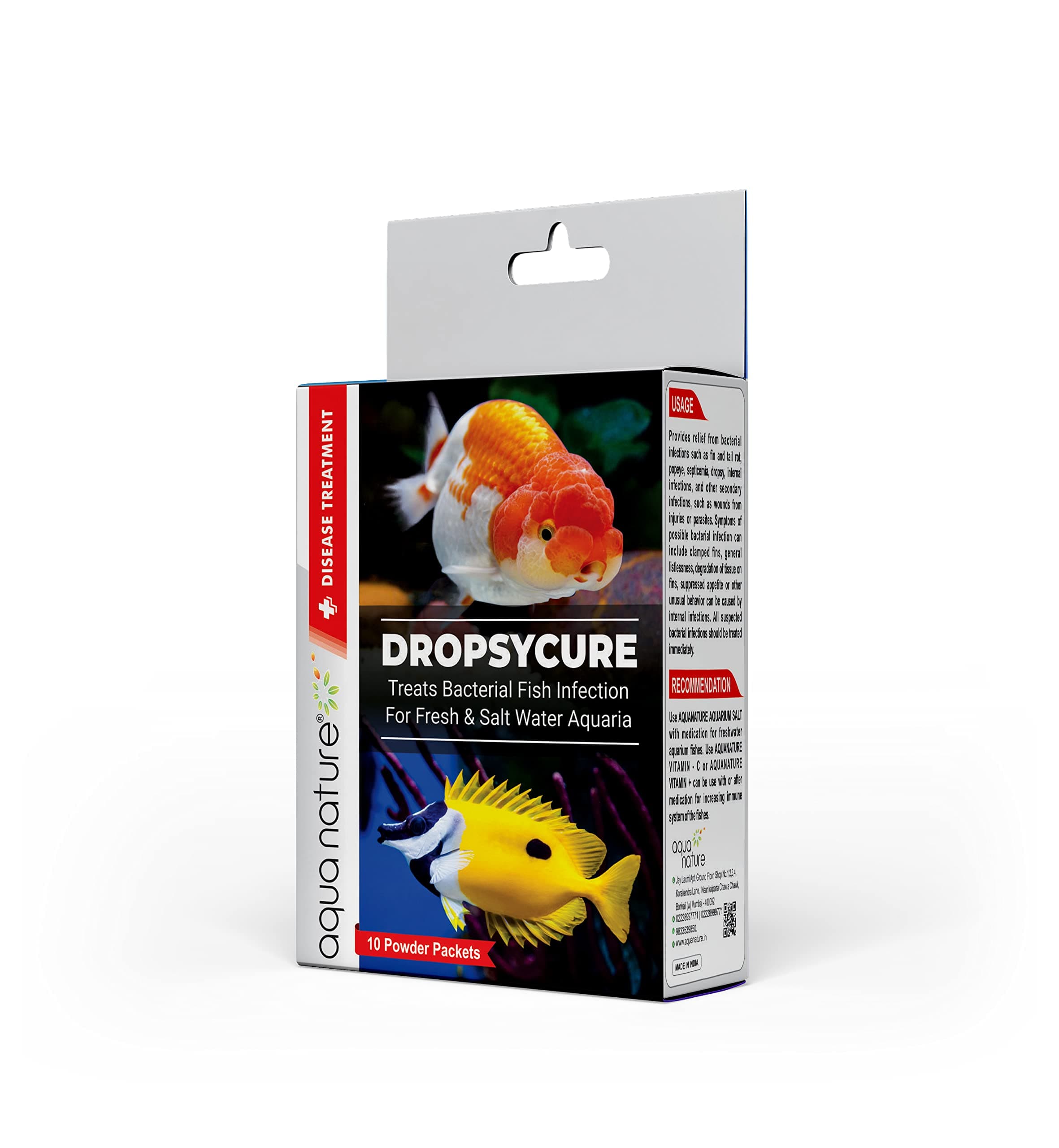 AquaNature Dropsy Cure Treat Bacterial Fish Infection for Fresh & Saltwater Aquarium (10 Powder Packs)