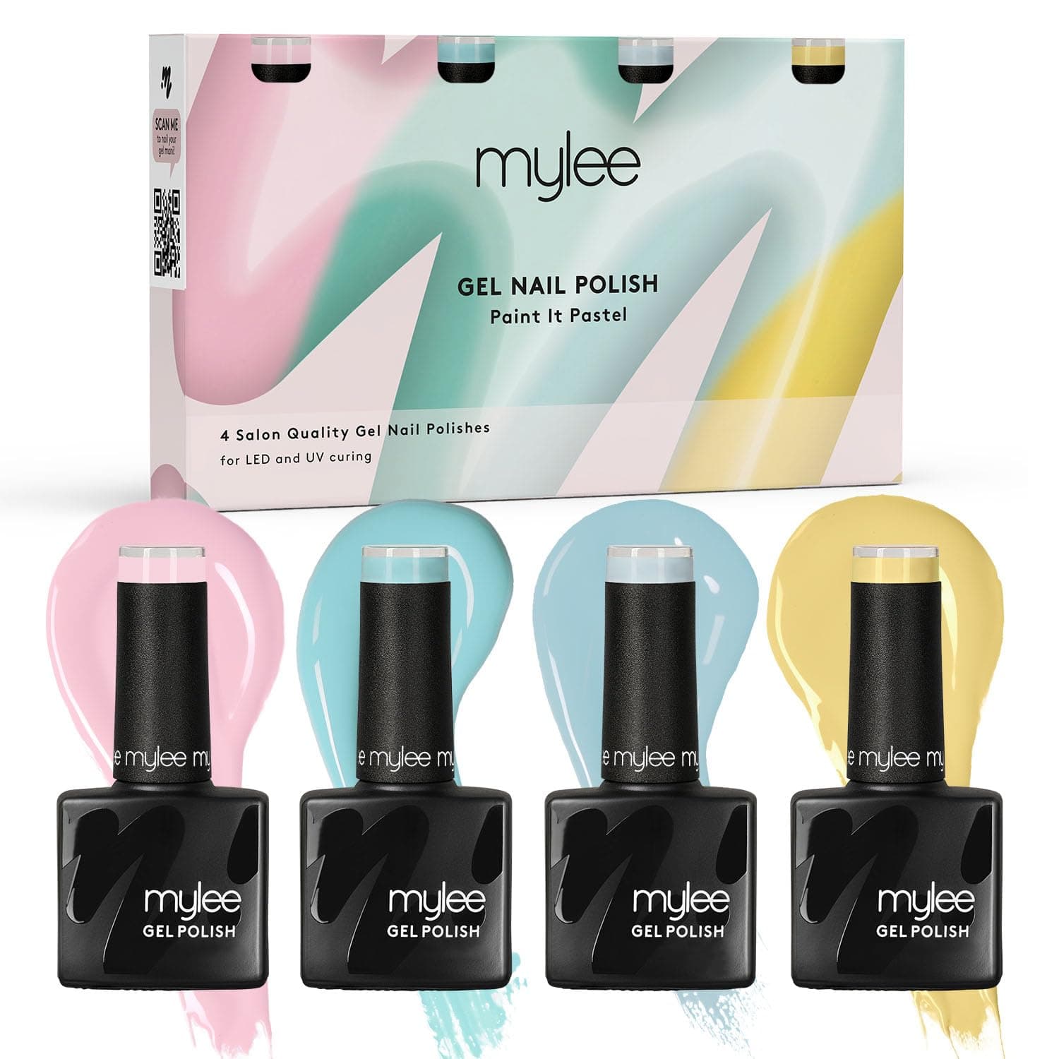 Mylee Gel Nail Polish Quad Set 4x8ml [Paint It Pastel] - Spring/Summer Range - UV/LED Soak-Off Nail Art Manicure Pedicure for Professional, Salon & Home Use - Long Lasting & Easy to Apply