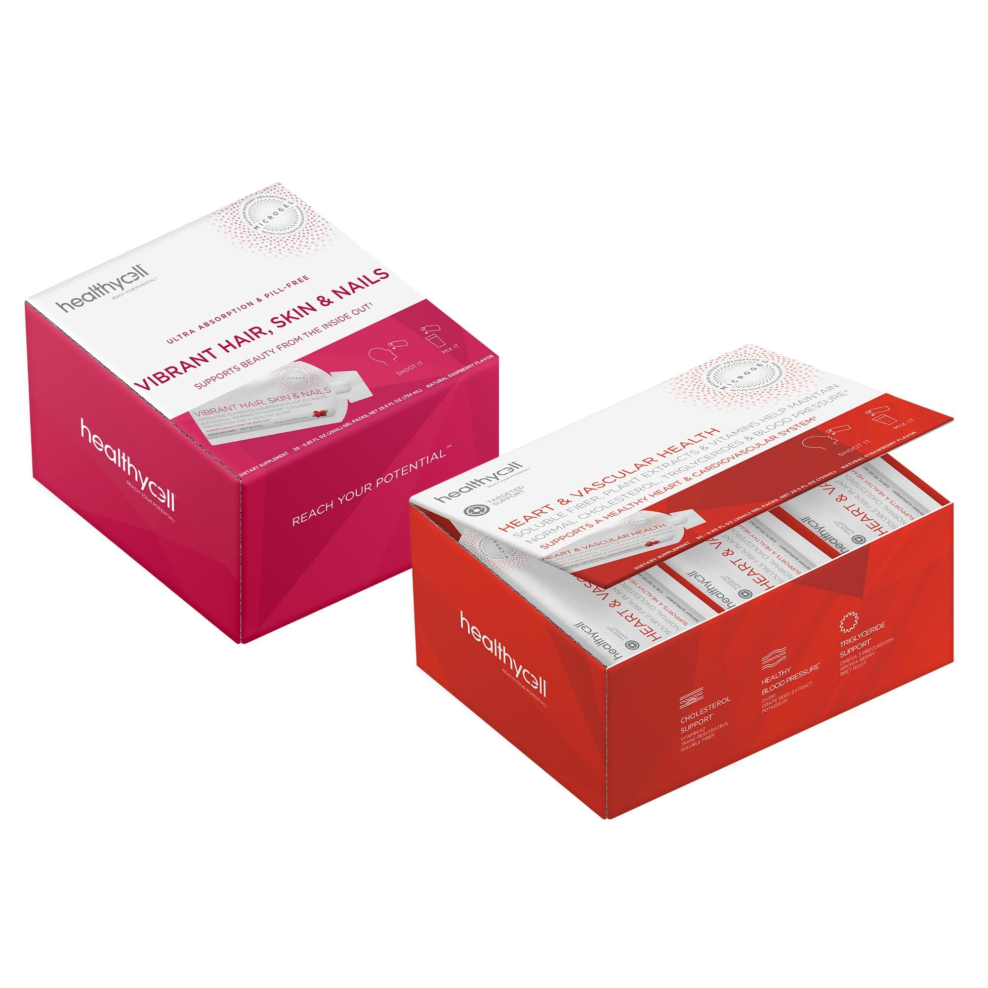 HealthycellVibrant Hair, Skin & Nails Liquid Collagen + Heart & Vascular Health Supplements for Women & Men Bundle