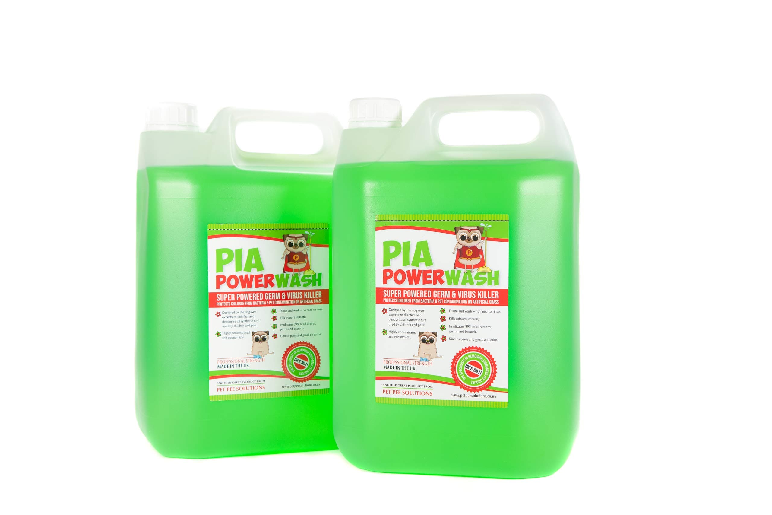 PIA Power Wash 2x5ltr Bottle, Artificial Grass Cleaner for your Garden. Spray on Astro Turf Cleaner and Disinfectant for Fake Grass. Pet and Dog Urine Odour Remover for Artificial Turf in your Garden.