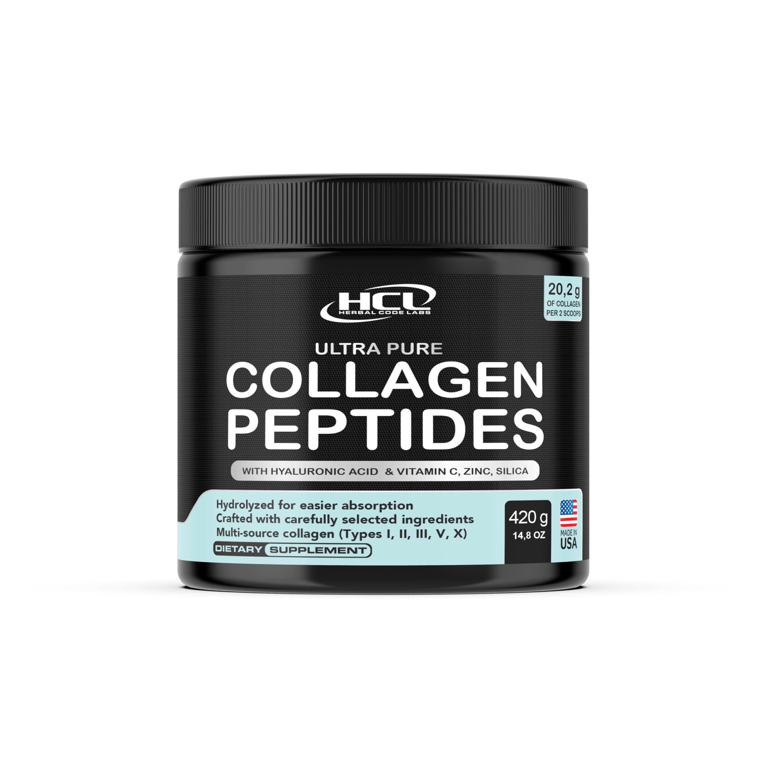 Collagen Peptides Powder with Vitamin C & Hyaluronic Acid - from Organic Cleanest Sources & Super High Absorption - Hydrolyzed Multi Type I, II, III, V, X - Skin Hair Supplement Made in USA