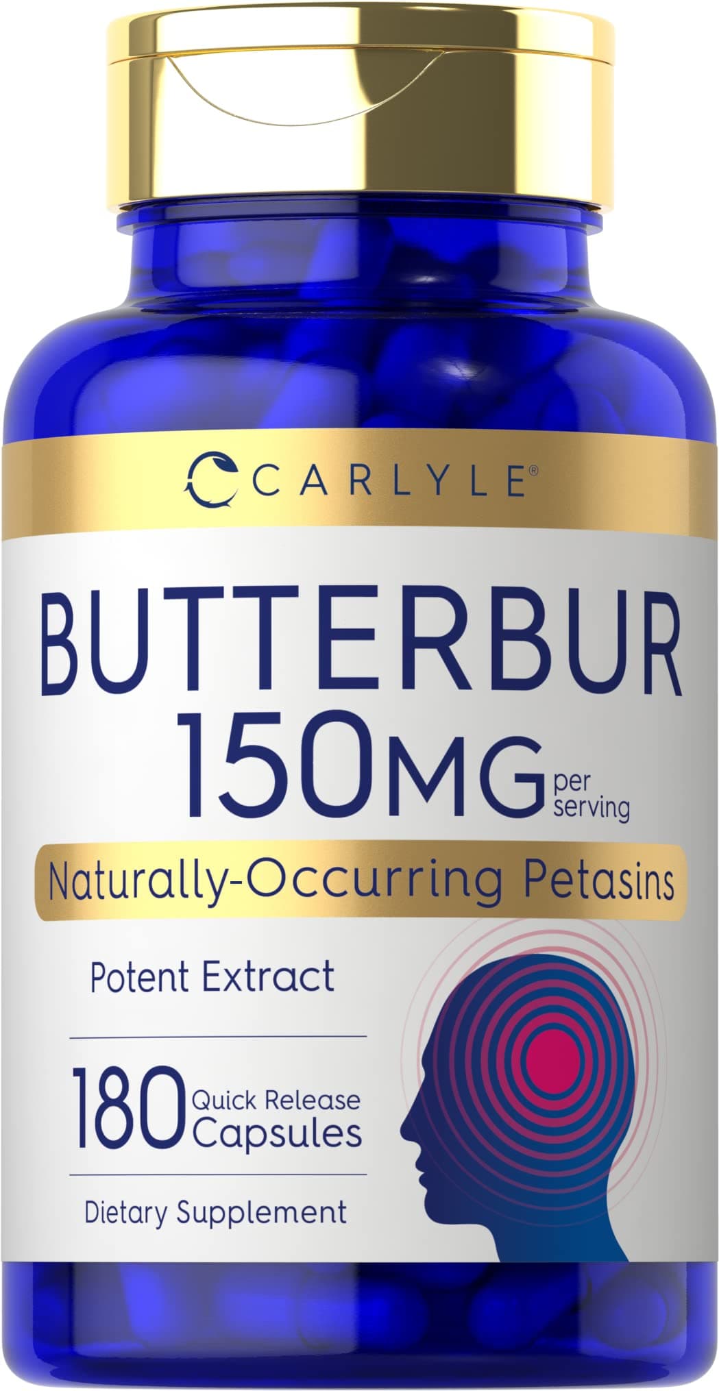 Carlyle Butterbur 150 mg | 180 Capsules | Potent Extract | Neurological Support Supplement | Non-GMO, Gluten Free, PA Free
