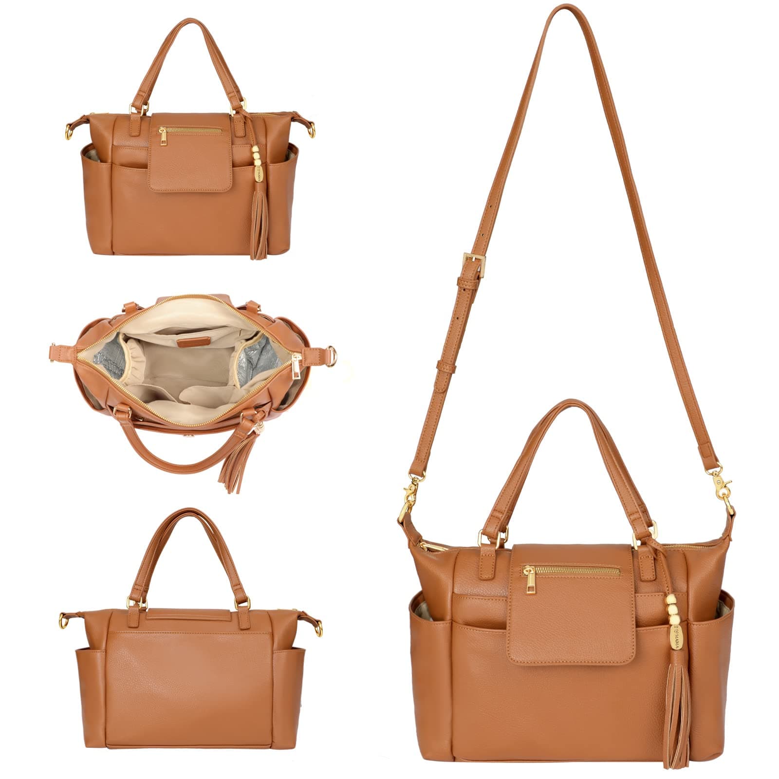 Small Diaper Bag,Mini Diaper Bag Tote, Leather Crossbody Diaper Bag Clutch with 12 Pocekts Diaper Bag Purses for Women Girls,Crossbody Strap,2 Insulated Pockets,Brown