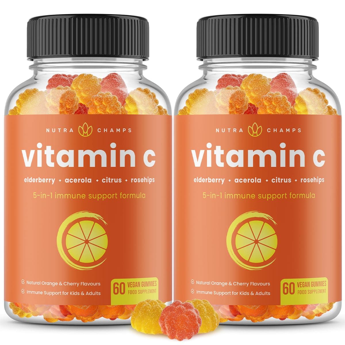 Vitamin C Gummies for Adults & Kids, 5-in-1 Immune System Support with Elderberry, Rosehips, Citrus Bioflavonoids & Acerola Cherry, Immunity Booster Supplement