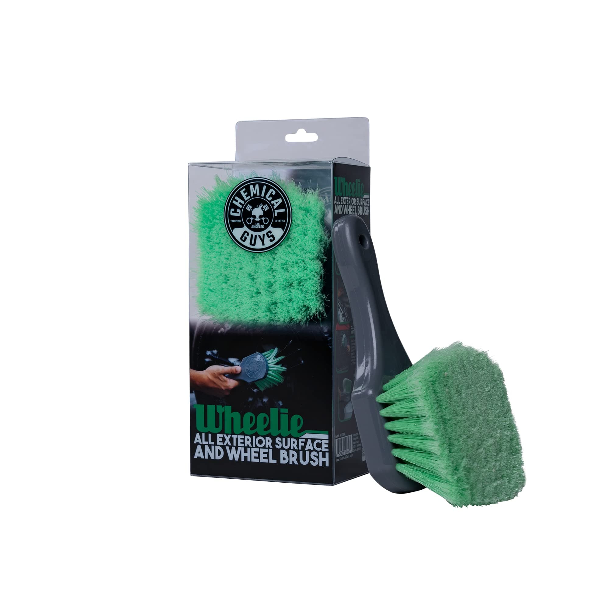 Wheelie All Exterior Surface and Wheel Brush, Wheel Cleaner Brush with Soft Bristles, Safe Cleaning of Rims, Tires, and Exterior Surfaces on Cars, Trucks, Motorcycles, RVs, & More, Green