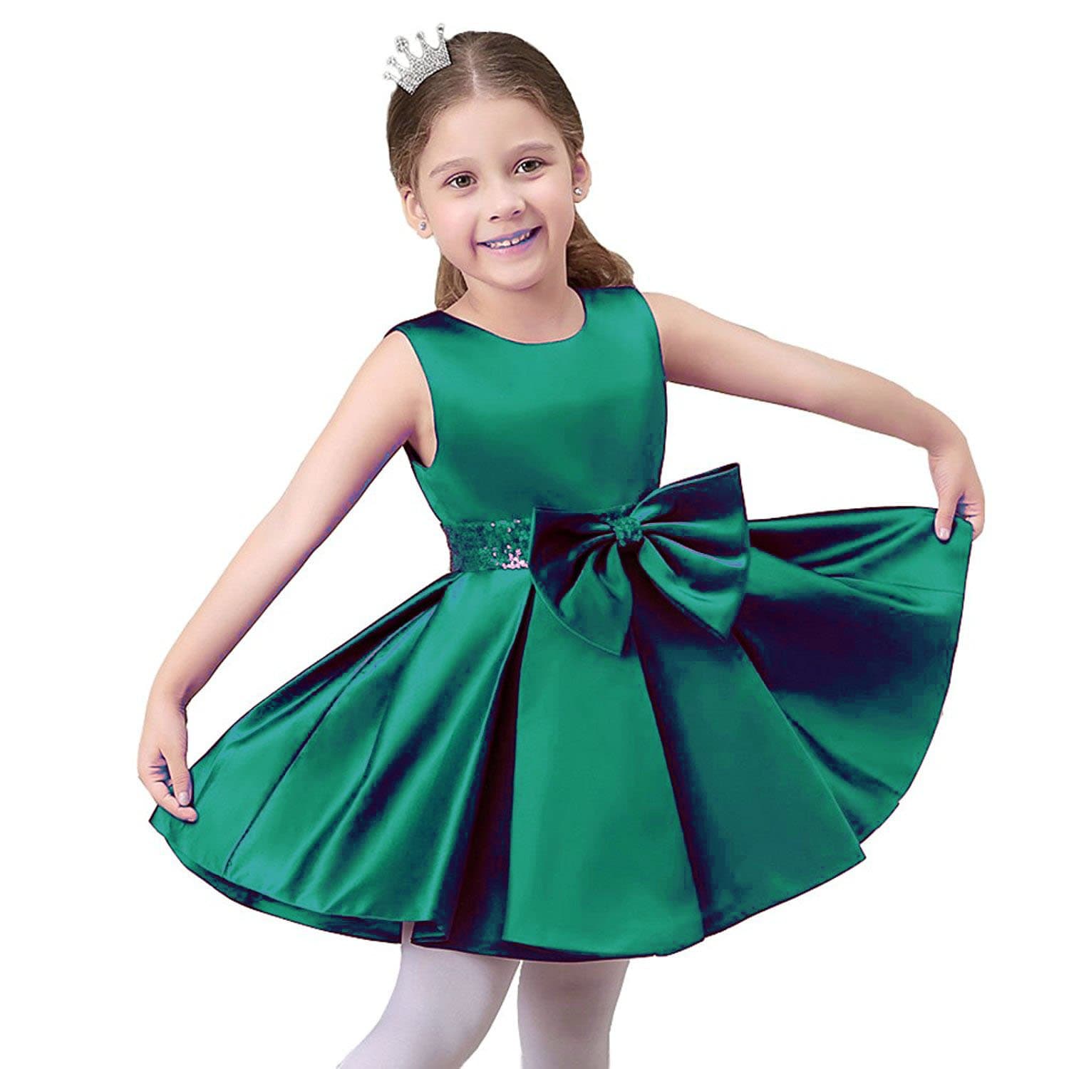 RohmBridal Round Neck Wedding Princess Satin Birthday Flower Girl Dress