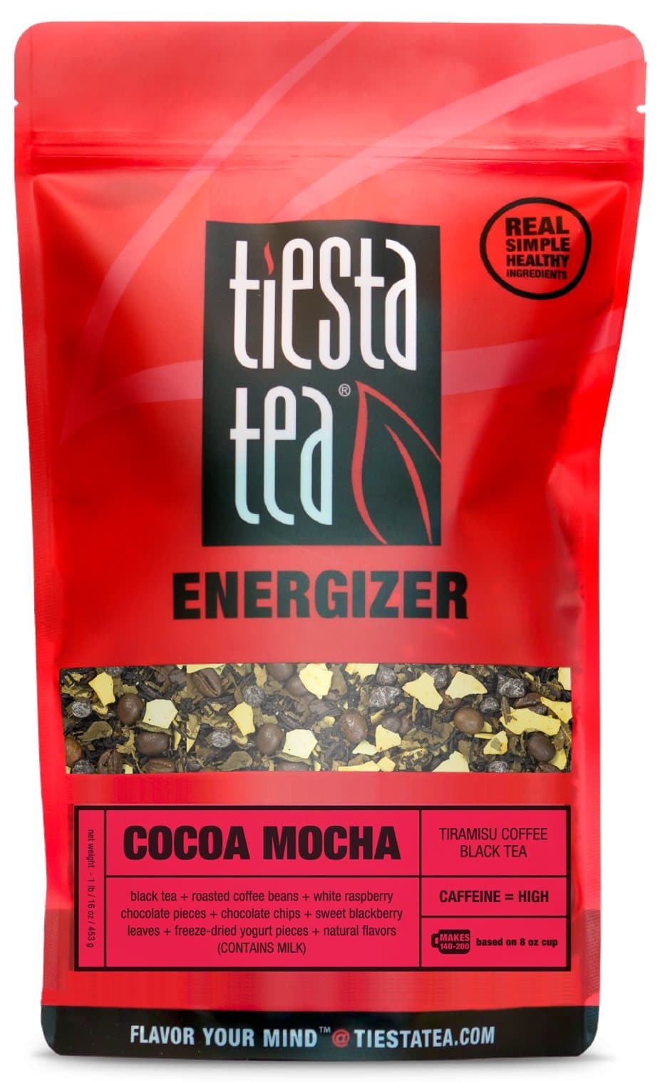 Tiesta TeaCocoa Mocha, Loose Leaf, Tiramisu Coffee Black Tea, Premium Blend, High Caffeinated Holiday, Make Hot or Iced Brews Up to 200 Cups, 16 Ounce Resealable Bulk Pouch