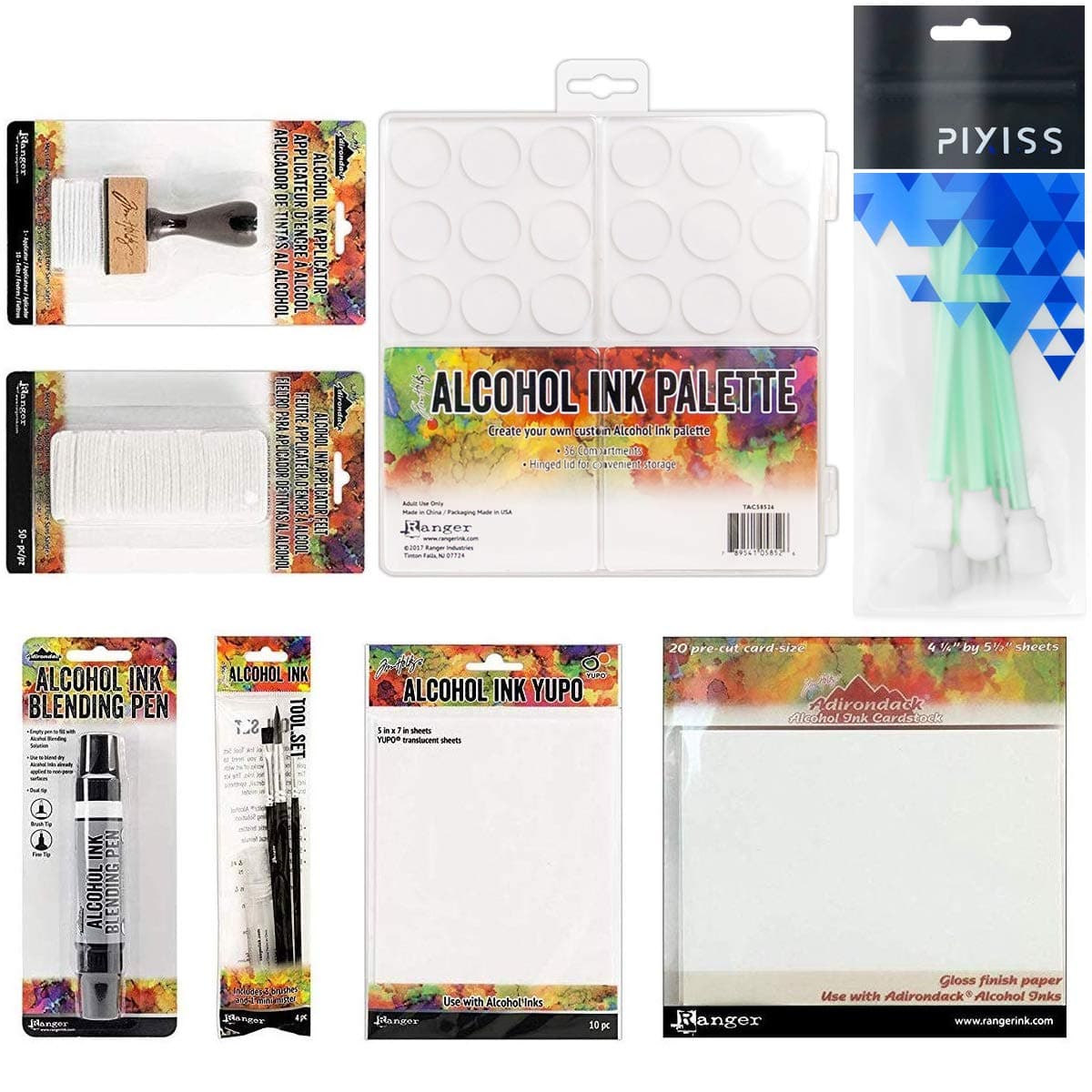 Alcohol Ink Yupo Accessory Kit, Alcohol Ink Applicator, 50x Applicator Felt Replacements, Alcohol Ink Palette, Ink Card Stock, Translucent Yupo Paper, Ink Tool Set, Pixiss Blending Tools Set