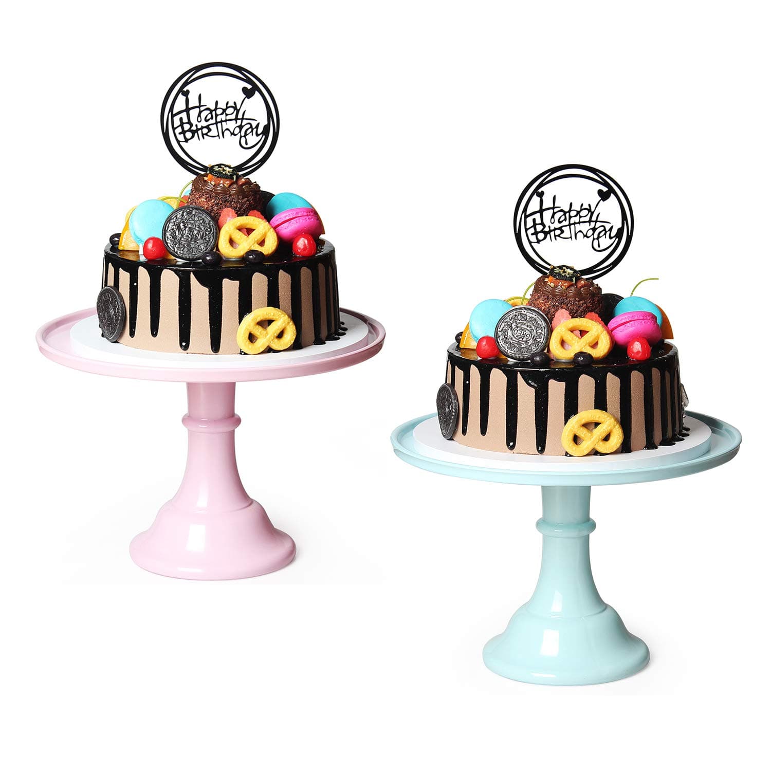 Round Cake Stand 11" Melamine Cake Display Stand Dessert Cupcake Display Tray for Graduation,Wedding,Birthday,Party,Anniversary,Ceremony Pink+Mint 2Packs