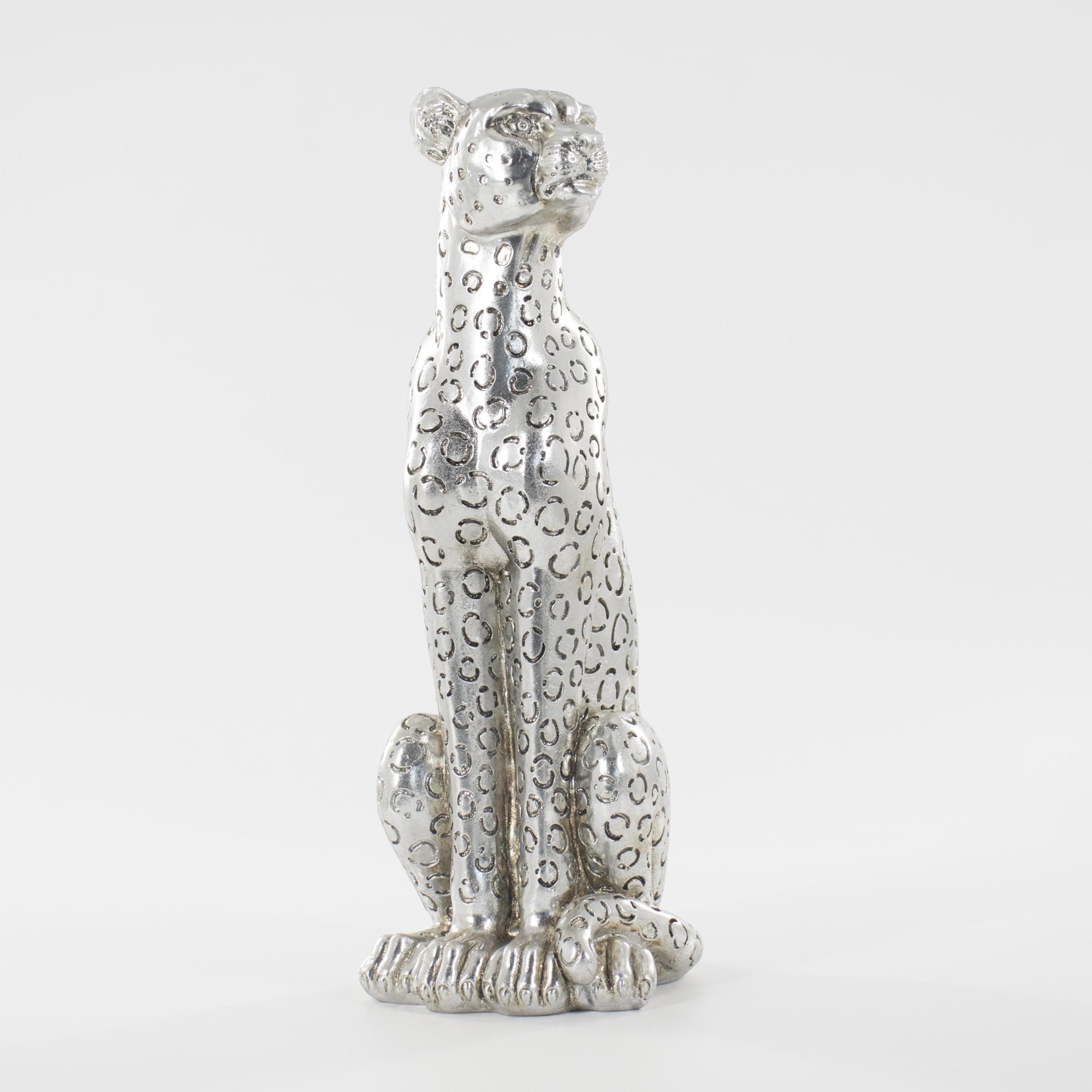 Cheetah Statue Sculptures Home Decor , 11"Silvery Leopard Antique Classical Figurine Sitting Sculpture Standing,Office,living room,dining room,display rack,coffee table or entrance tabletop decoration