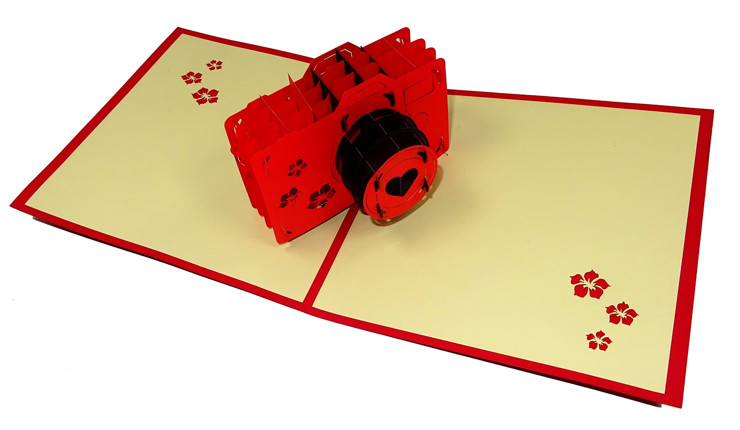 Camera Design 3D Pop Up Card Greeting Card Birthday Card Photographer Gift (Red Cover)
