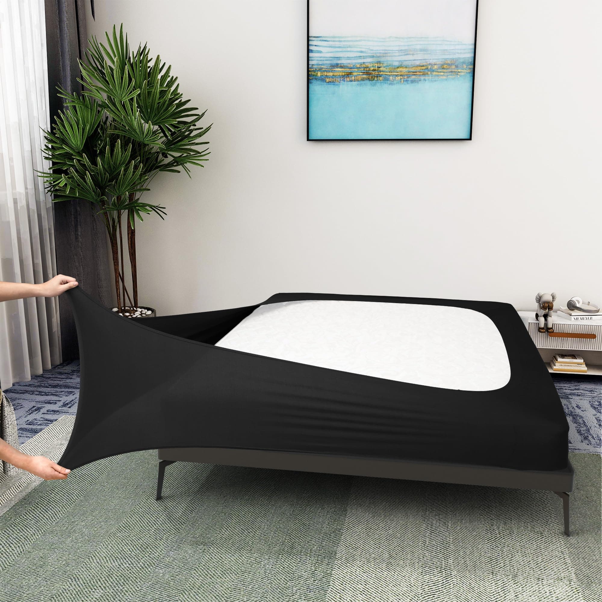 Box Spring Cover Twin/Twin XL Size - Jersey Knit & Stretchy Wrap Around 4 Sides Bed Skirt for Hotel & Home, Black