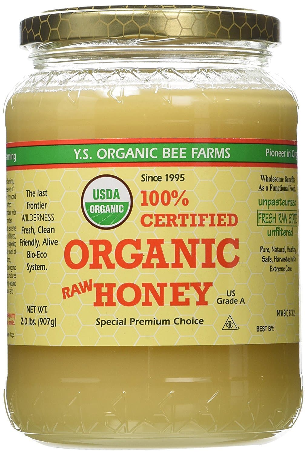 YS Organic Bee Farms CERTIFIED ORGANIC RAW HONEY 100% CERTIFIED ORGANIC HONEY Raw, Unprocessed, Unpasteurized - Kosher 32oz(pack of 1)