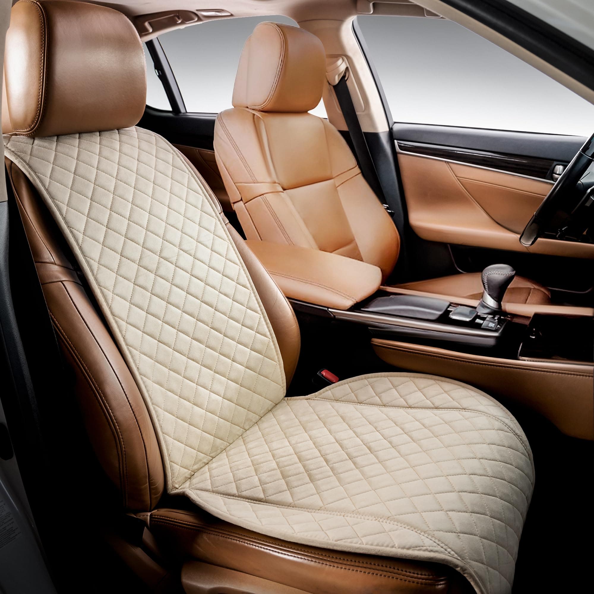 IVICY Faux Suede Front Car Seat Cover – Durable, Non-Slip Seat Protector for Cars – 1 Unit, Light Beige