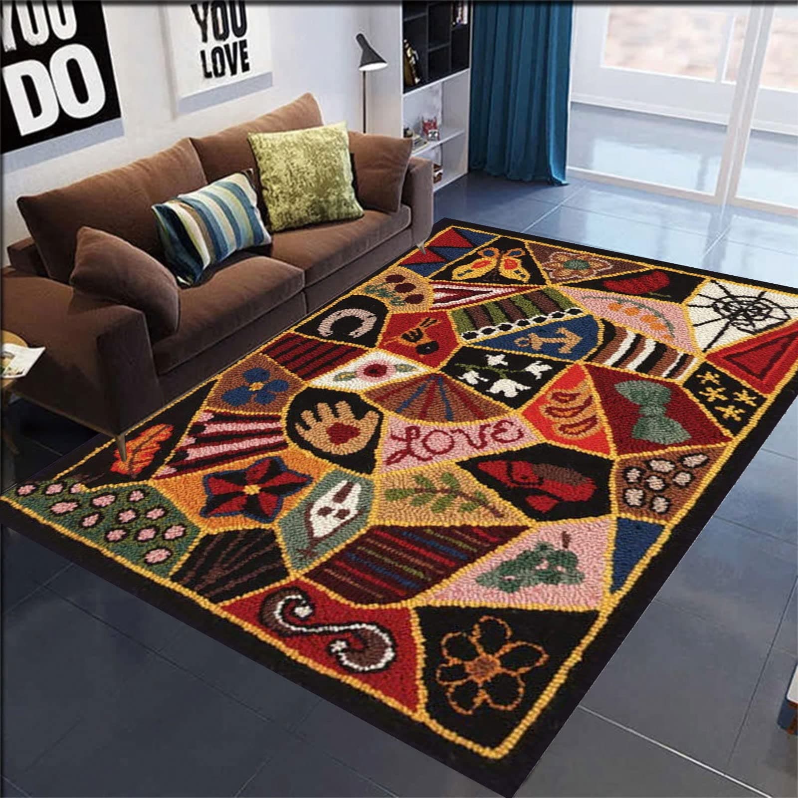 Adults Latch Hook Rug Making Kit - Tapestry Craft Kits With Printed Canvas, DIY Crochet Yarn