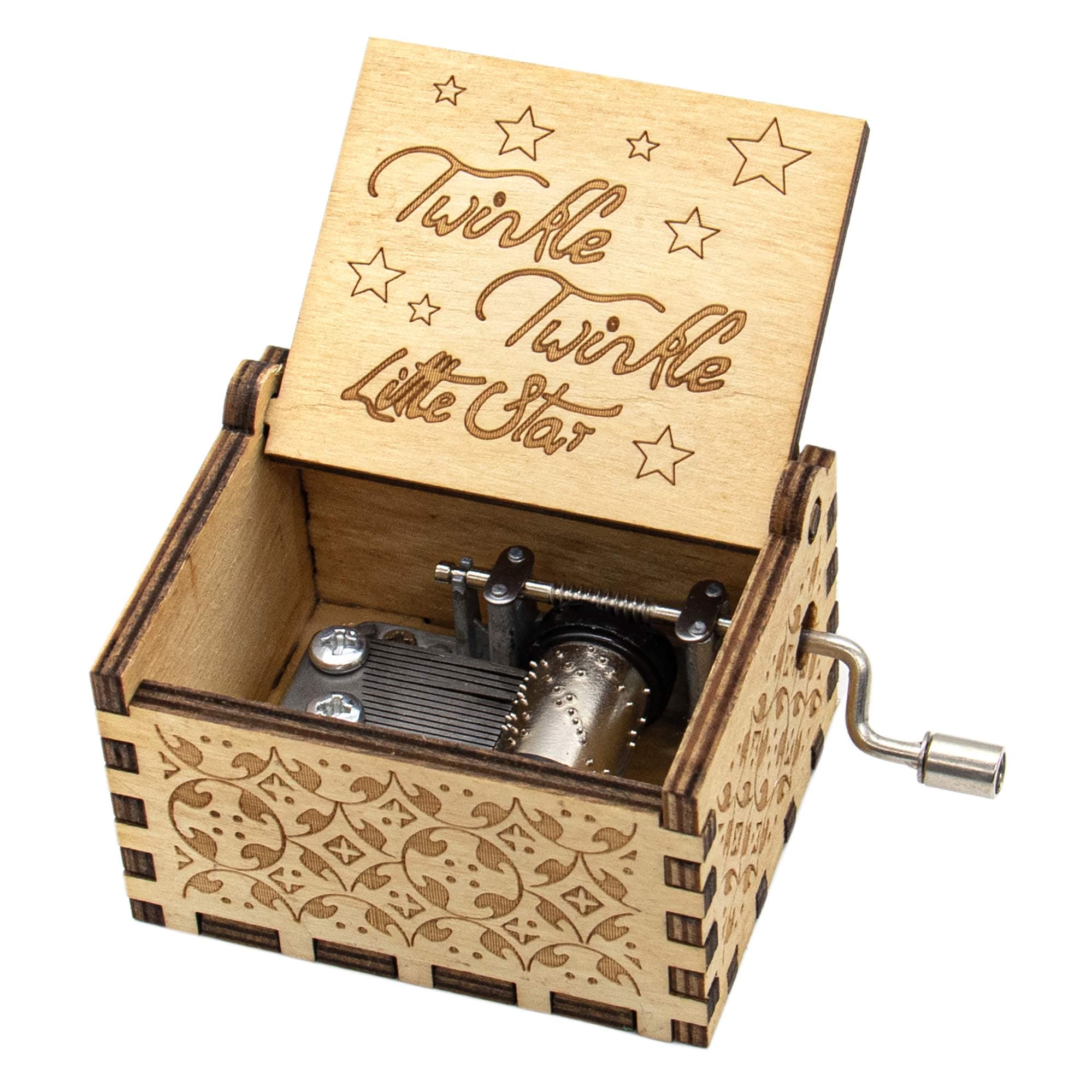 AUEAR, Wooden Hand Crank Twinkle Little Stars Music Box Vintage Handmade Best Gift for Friends