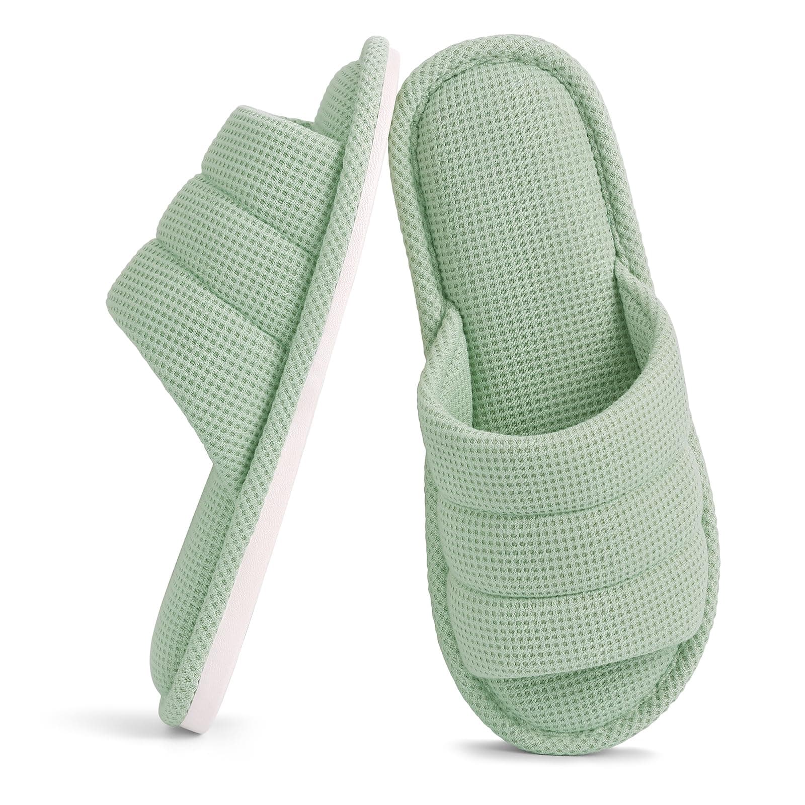 - Summer House Slippers for Women Men Breathable Waffle Indoor Slippers Slip-on Open Toe Home Shoes