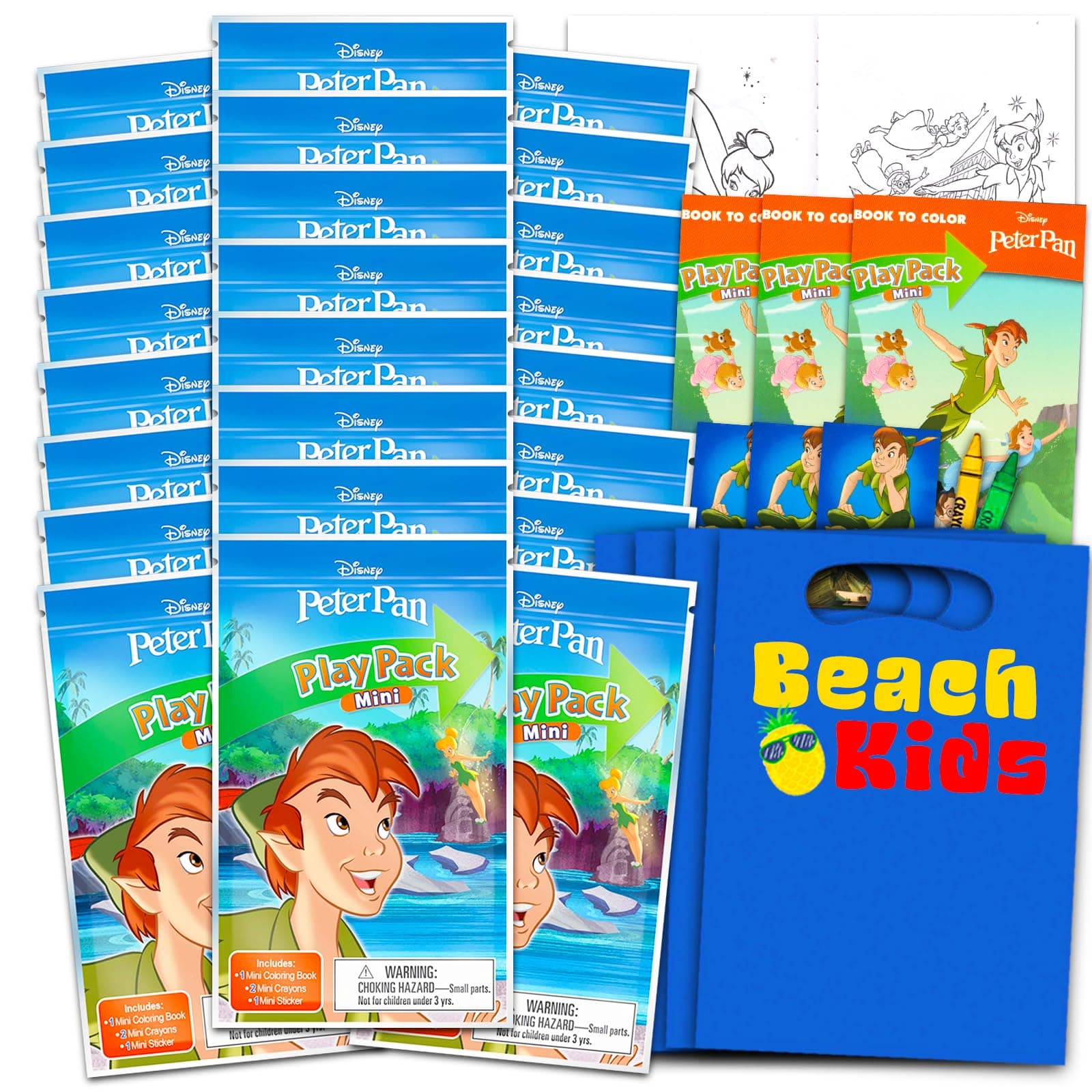 Disney Peter Pan and Tinkerbell Mini Party Favors Set for Kids - Bundle with 24 Mini Peter Pan/Tinkerbell Grab n Go Play Packs with Coloring Pages, Stickers n More (Peter Pan Birthday Party Supplies)