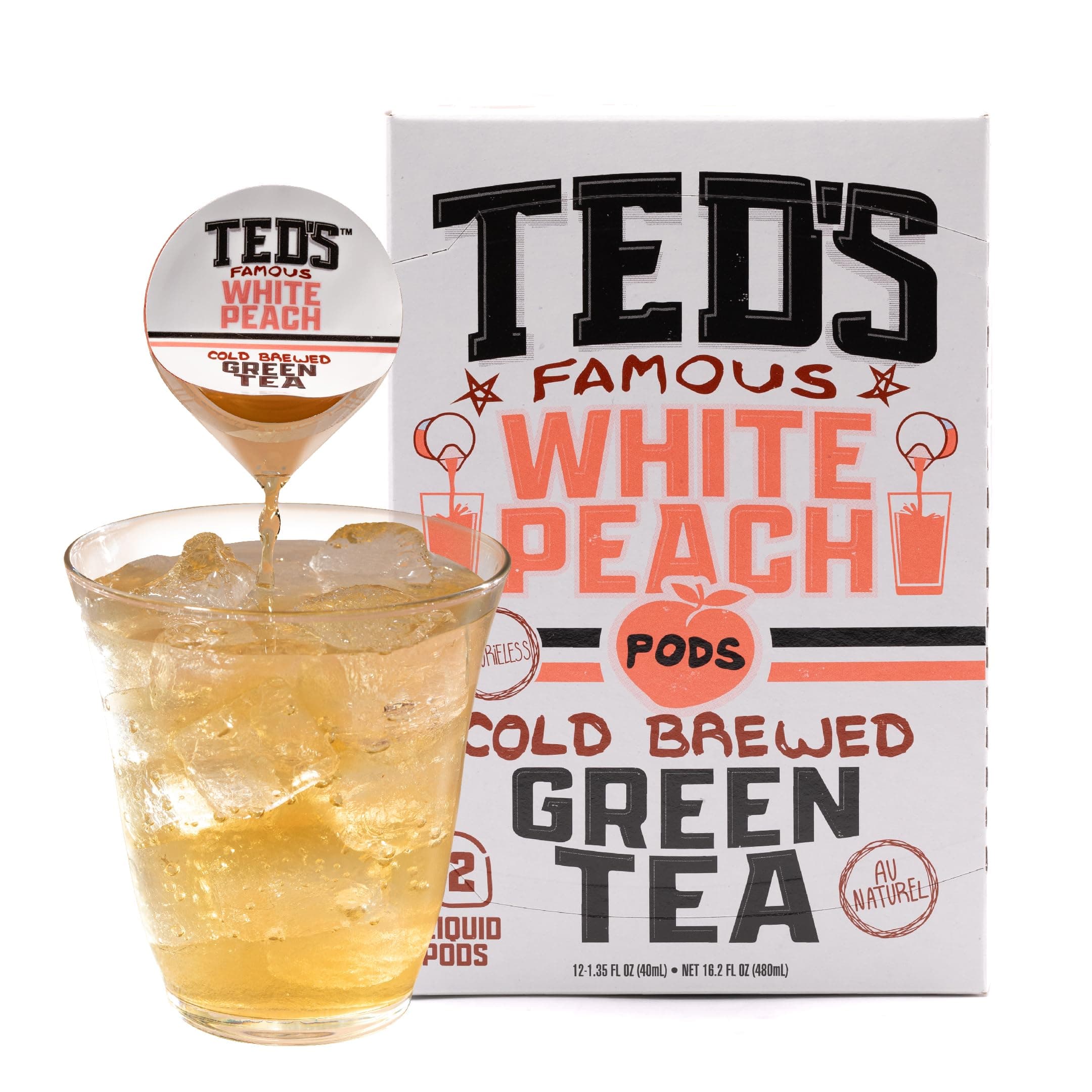 Ted's Tea Single Serve Liquid Tea Concentrate Pods by Java House, Peel and Pour, White Peach Green Tea (Pack of 12)