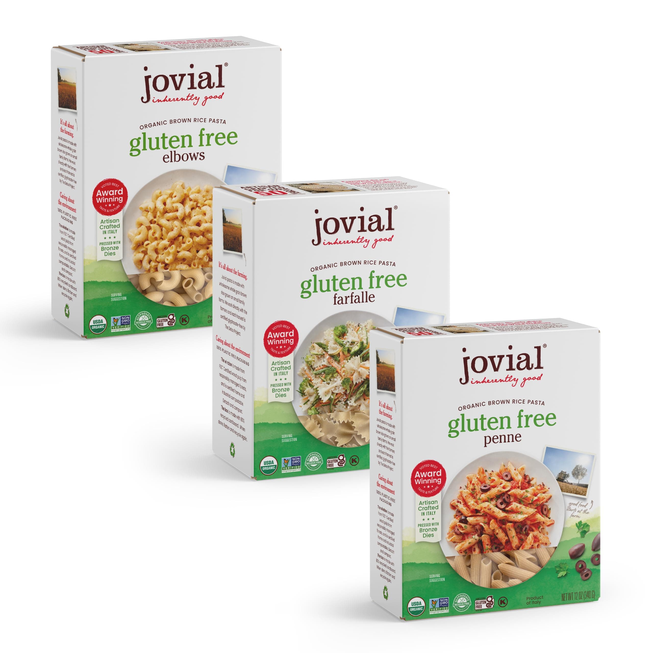 Whole Grain Brown Rice Farfalle Pasta - Pasta Farfalle, Farfalle Pasta, Whole Grain Pasta, Organic Pasta, Gluten Free, Dairy Free, Brown Rice Pasta, Made in Italy - 12 Oz, 3 Pack