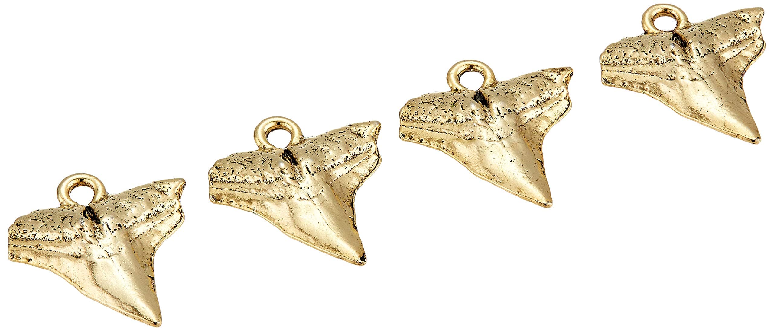 Shipwreck Beads Pewter Shark Tooth Charm, Antique Gold, 19 by 20mm , 4-Piece