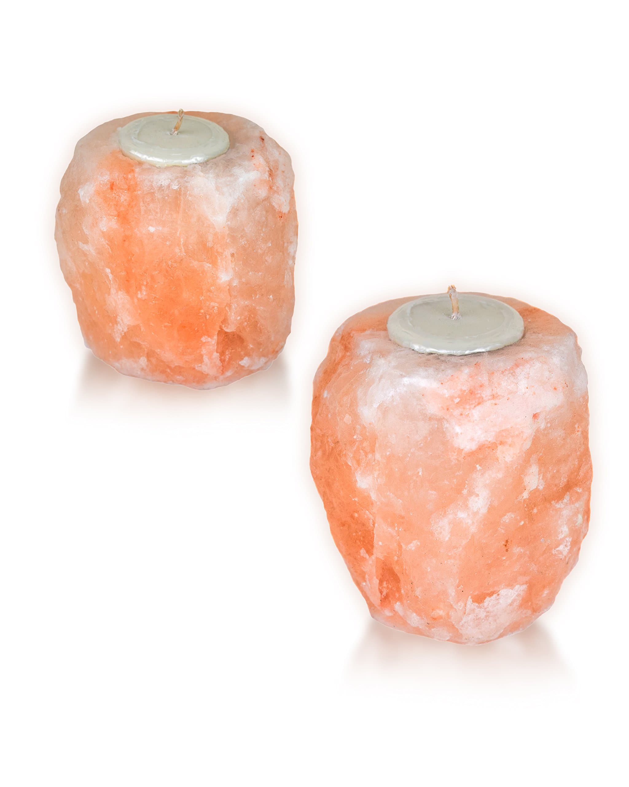 WhiteSwade Himalayan Salt Candle Holders Two Pack for Tea Light Holders. Authentic Himalayan Rock Crystal in a Natural Carve Shape