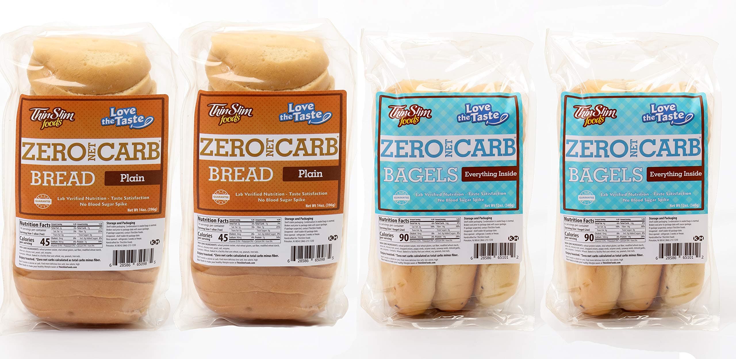 Zero Net Carb Bread Plain 2pack Bundle with ThinSlim Foods Zero Net Carb Bagels Everything Inside 2pack | 0g Net Carbs | 45-90 Calories