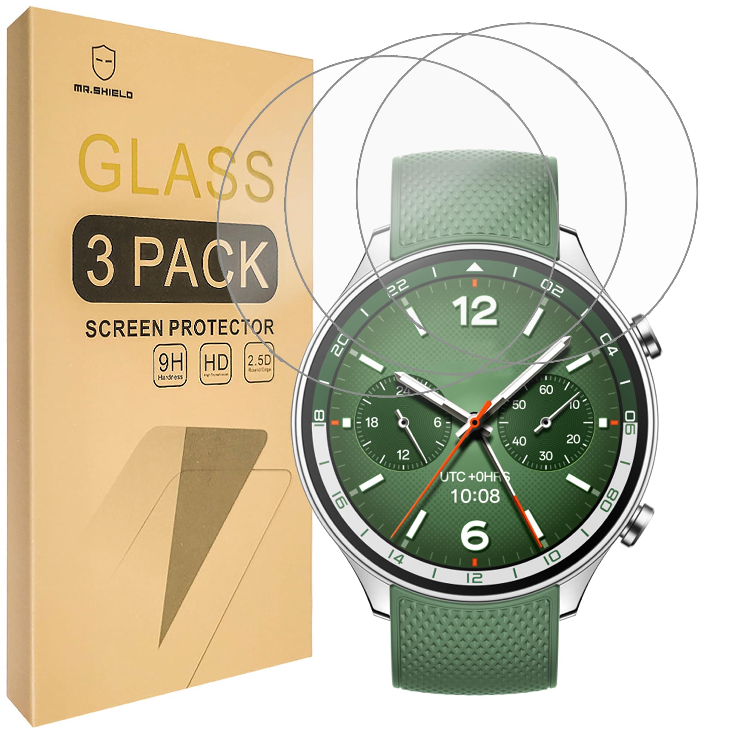 Mr.Shield Screen Protector compatible with OnePlus Watch 2R [Tempered Glass] [3-PACK] [Japan Glass with 9H Hardness]
