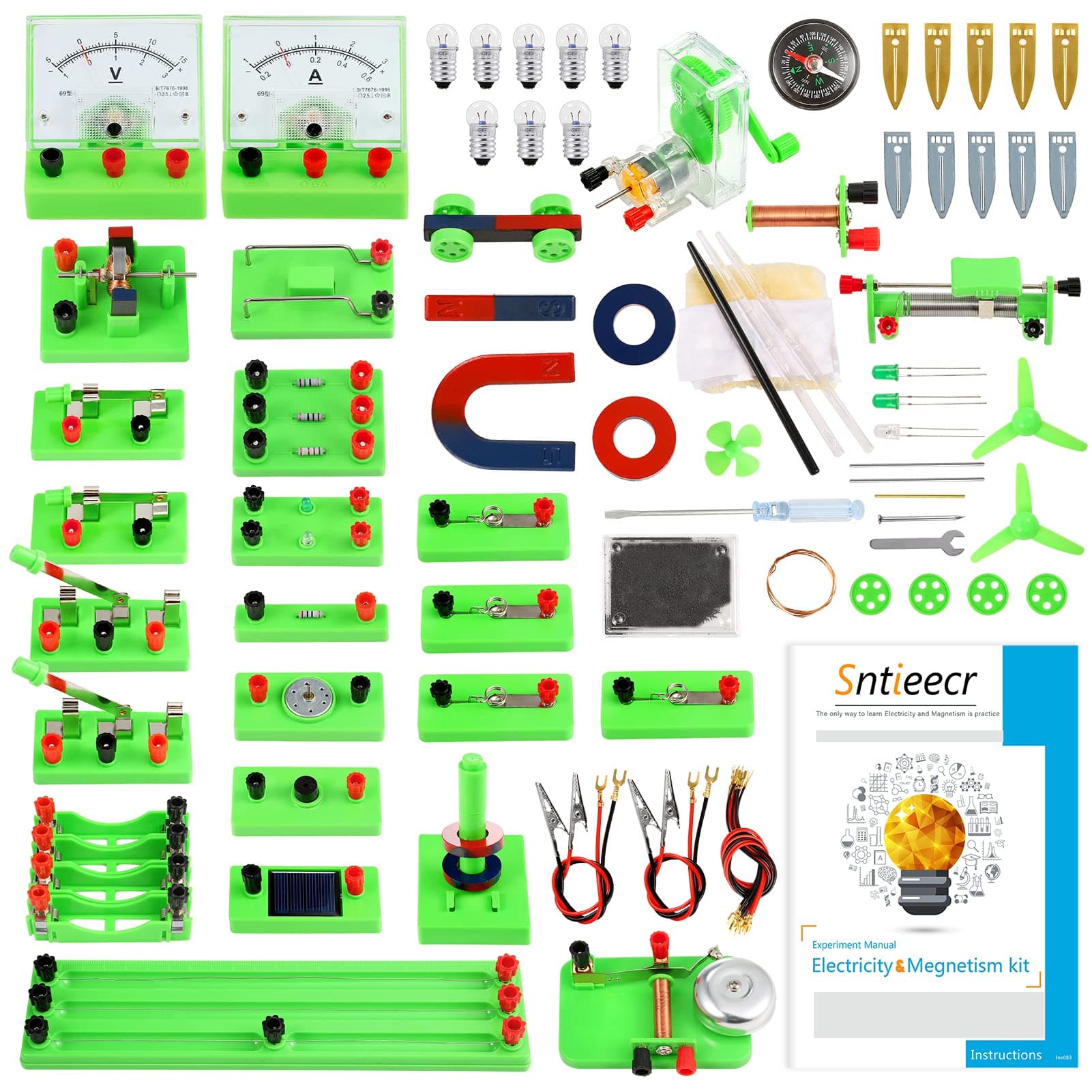 Sntieecr STEM Physics Electric Circuit Learning Starter Kit, Science Lab Basic Electricity Magnetism Experiment Education Kits Set for Junior Senior High School Students Electromagnetism Exploration