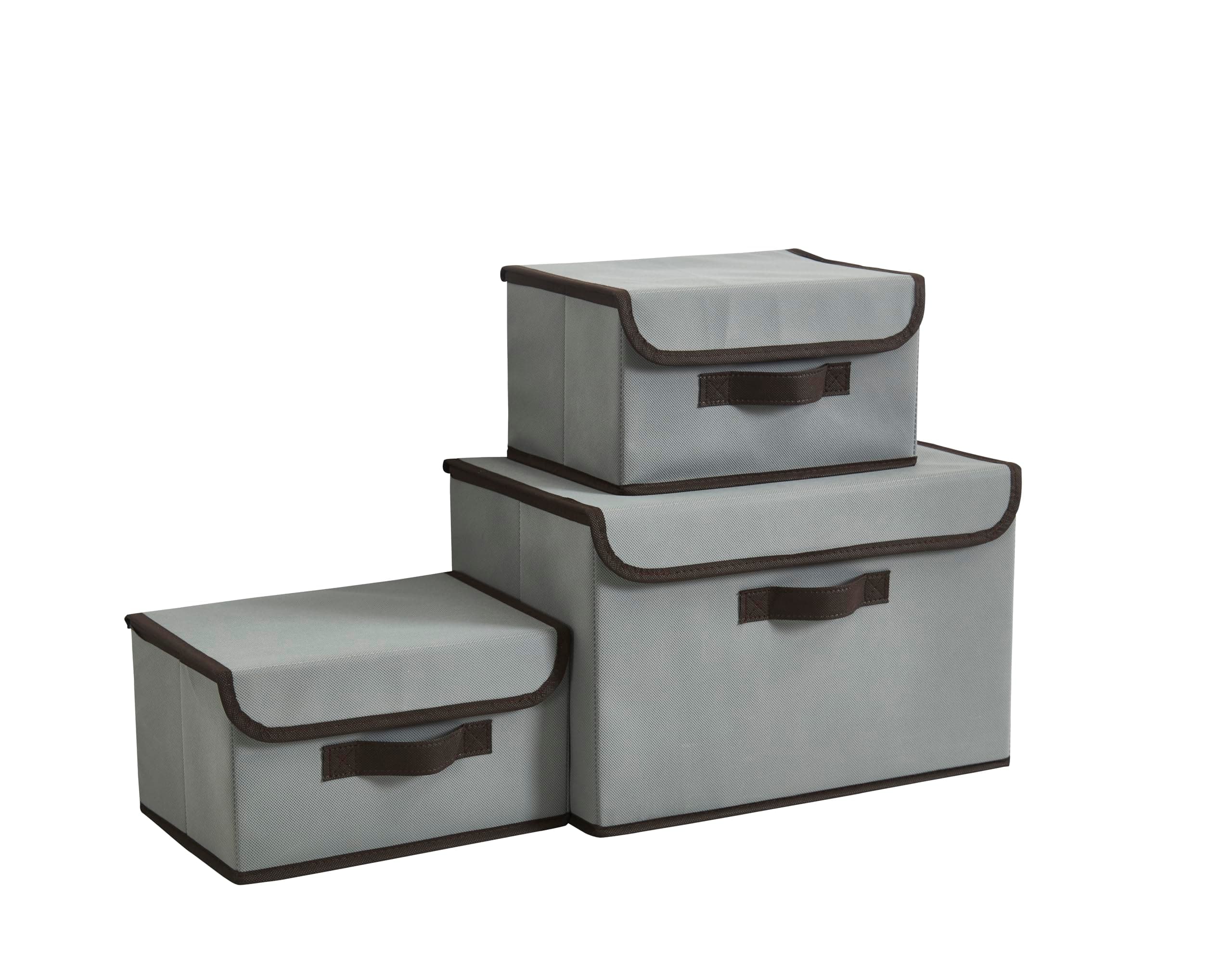 better+ 3-Pack Foldable Linen Storage Boxes with Lids - 2 Sizes (27x20x16cm x2, 38x25x24cm) for Wardrobe, Clothes & Toy Organization