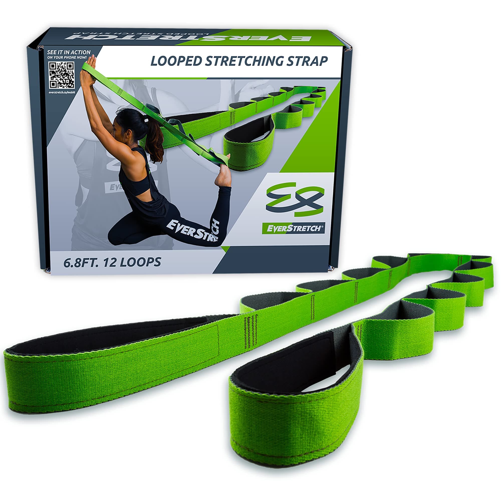 Stretching Strap with Loops by EverStretch: for sports and physical therapy.