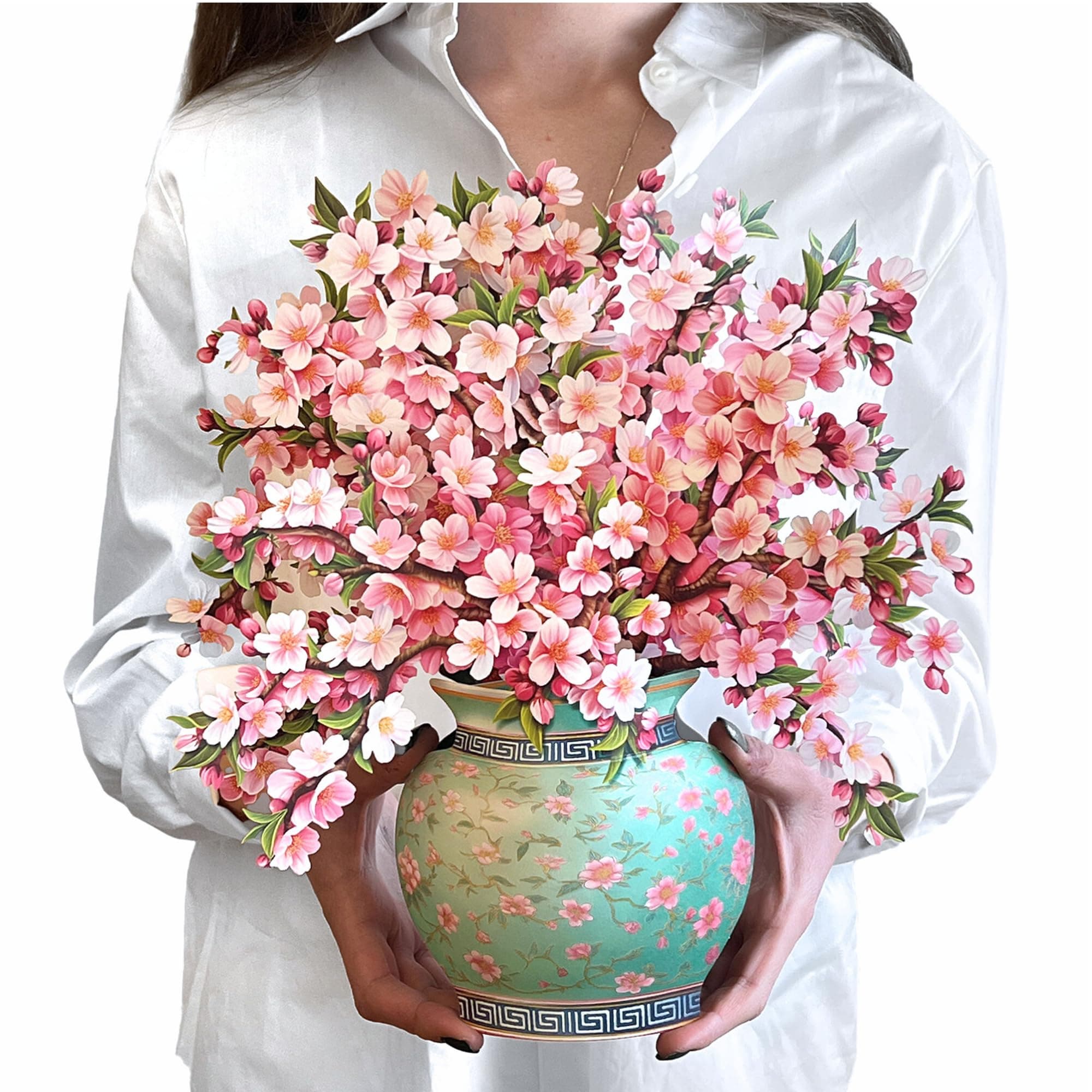 Freshcut Paper Pop Up Cards, Japanese Cherry Blossoms, 12 Inch Life Sized Forever Flower Bouquet 3D Popup Greeting Card, Get Well Soon, Sympathy Cards, Thinking of You Card, Blank Notecard & Envelope