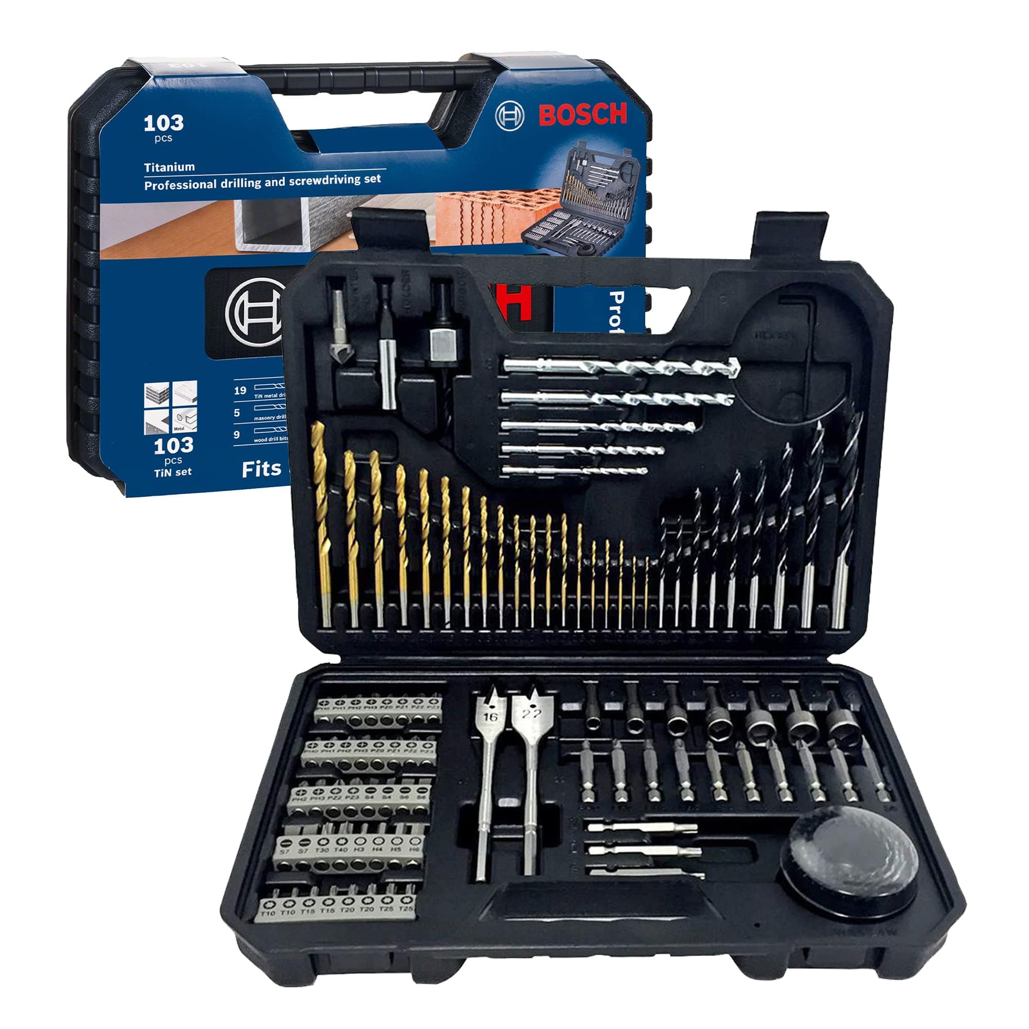 103 pcs Mixed Screwdriver and Drill Bit Titanium Accessory Set (for Wood, Stone, Metal, for Screwdrivers and Drills)