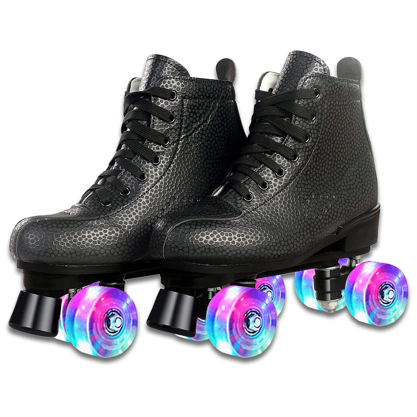 Roller Skate Shoes for Women&Men Classic Honeycomb PU Leather High-top Quad Roller Skates for Beginner, Professional Indoor&Outdoor Four-Wheel Shiny Roller Skates for Girls Unisex